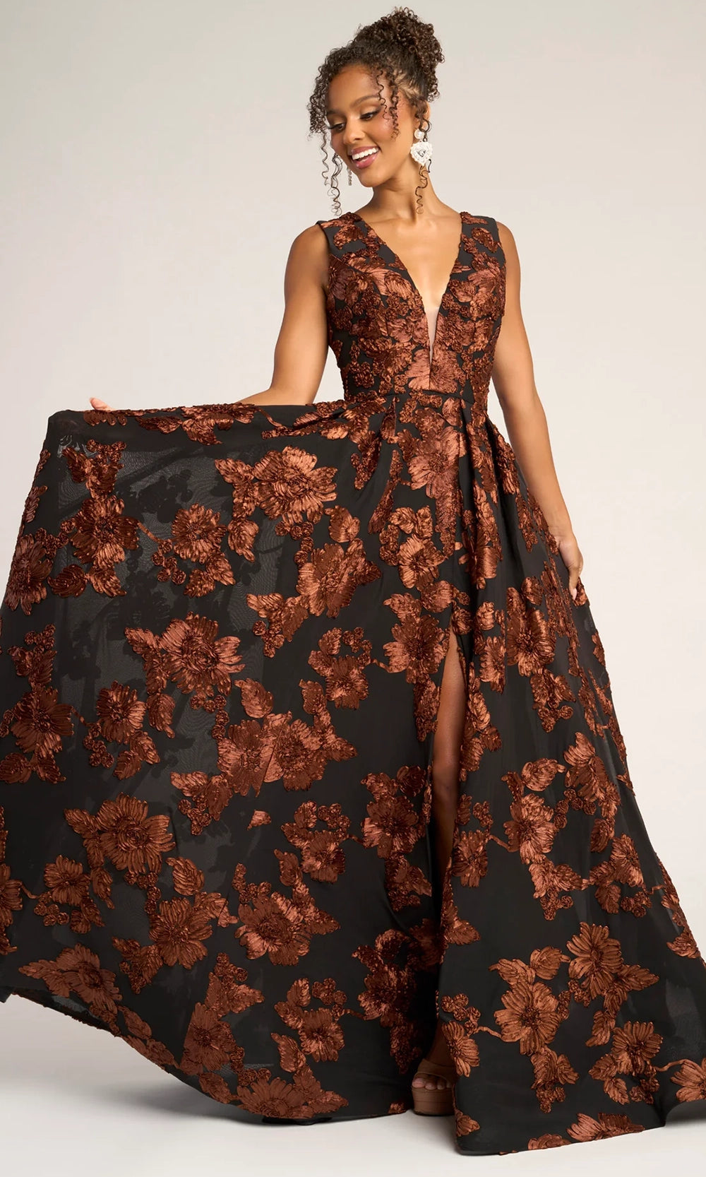 Portia and Scarlett PS26312E - Floral Embroidered Box Pleated Gown - view 4