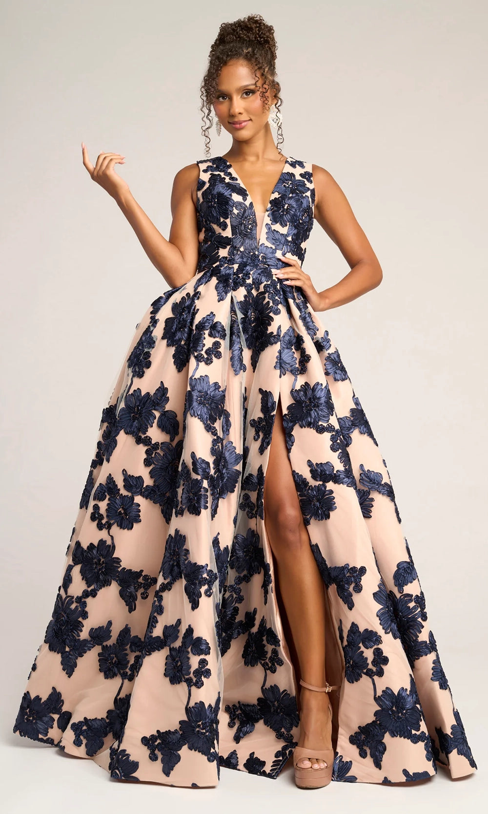 Portia and Scarlett PS26312E - Floral Embroidered Box Pleated Gown - view 6