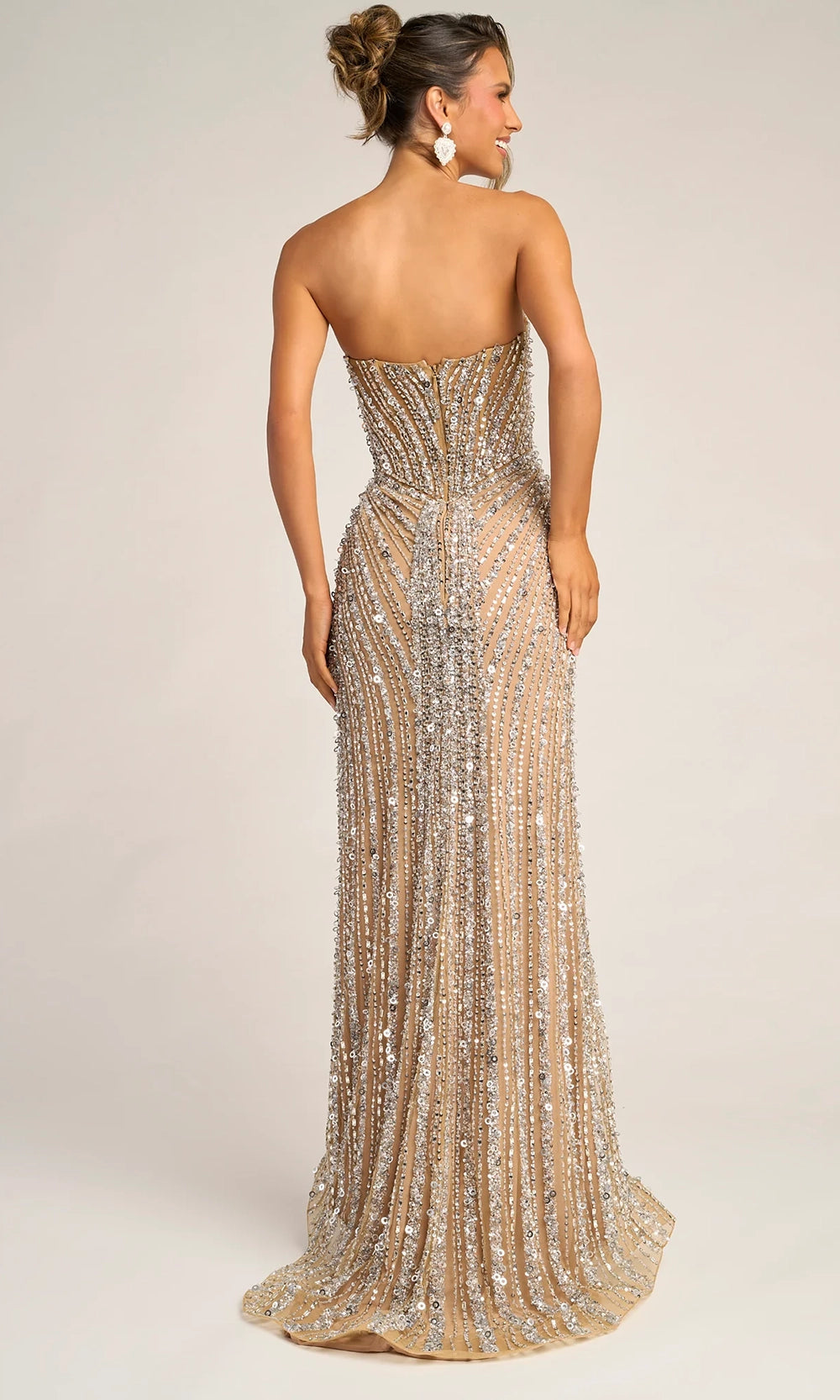 Portia and Scarlett PS26403C - Allover Beaded Strapless Long Gown - back view
