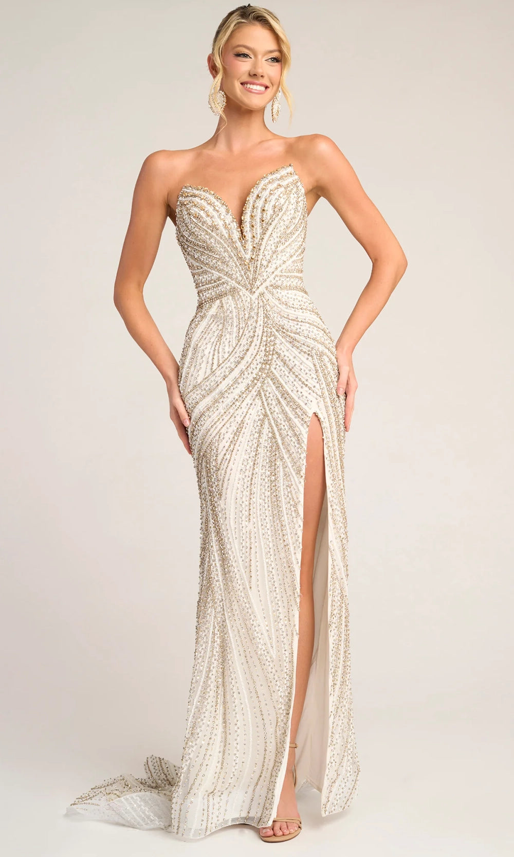 Portia and Scarlett PS26407C - Jeweled Ornate Plunge V-Neck Gown - view 11