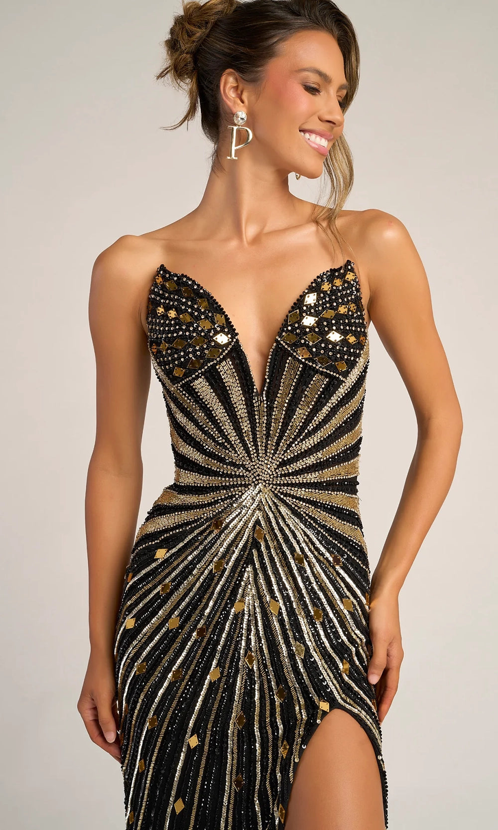 Portia and Scarlett PS26409C - Strapless Mirror Beaded Prom Dress - detail view