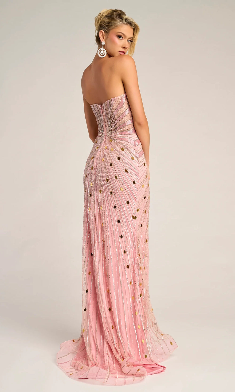 Portia and Scarlett PS26409C - Strapless Mirror Beaded Prom Dress - back view