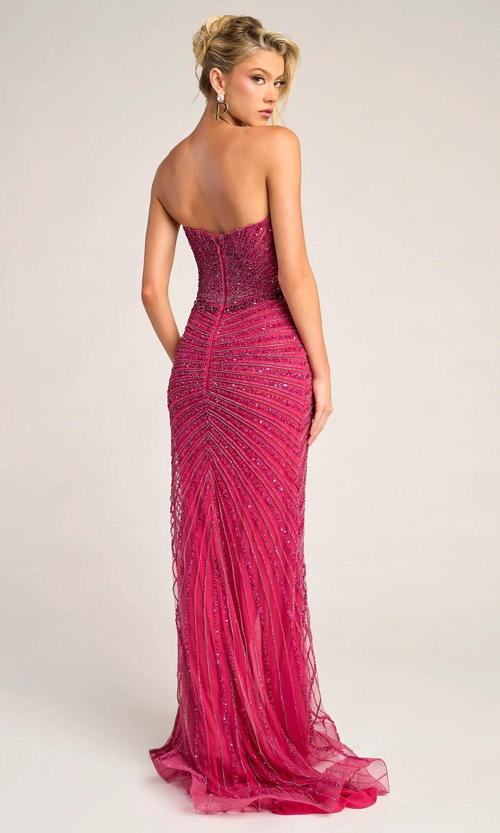 Portia and Scarlett PS26416C - Basque Waist Fully Beaded Dress - back view