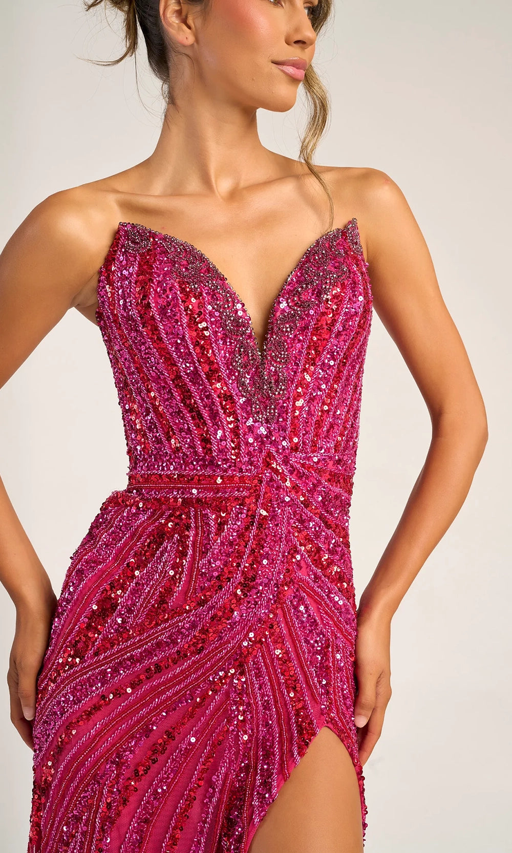 Portia and Scarlett PS26418C - Strapless Beaded Prom Dress With Slit - view 14