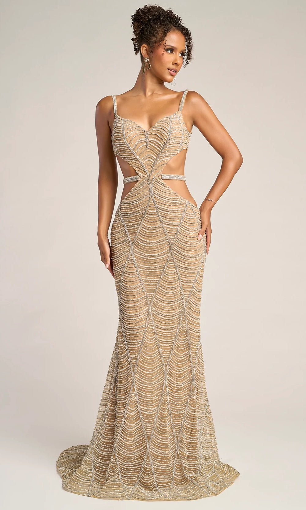 Portia and Scarlett PS26455C - Art Deco Beaded Gown with Cutouts - designer prom dress at Silhouette Dresses