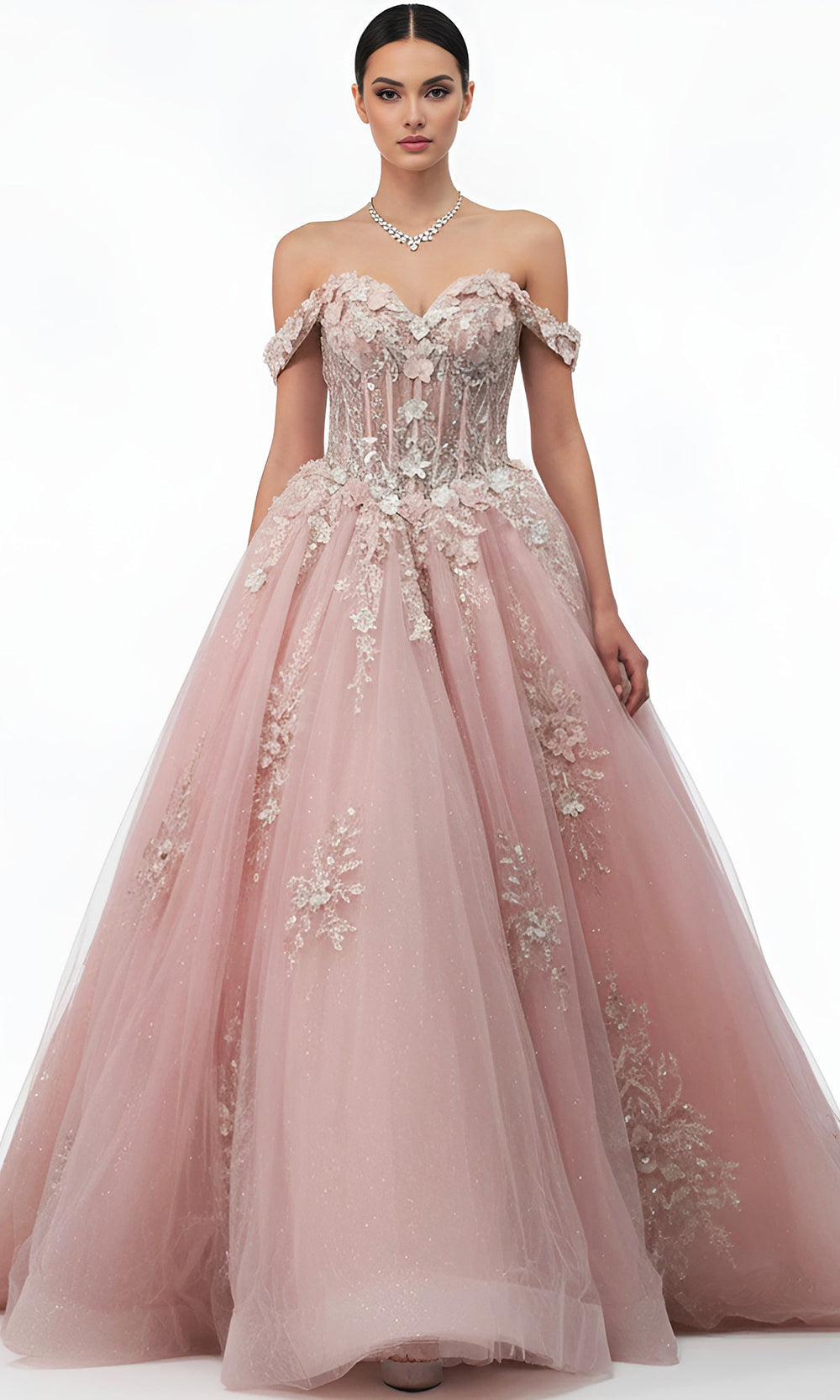 Jovani Q43434 - Off Shoulder Lace Applique Ballgown - designer quinceanera gown at Silhouette Dresses