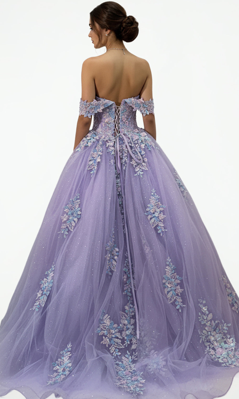 Jovani Q44960 - Off Shoulder Floral Embroidered Ballgown - back view