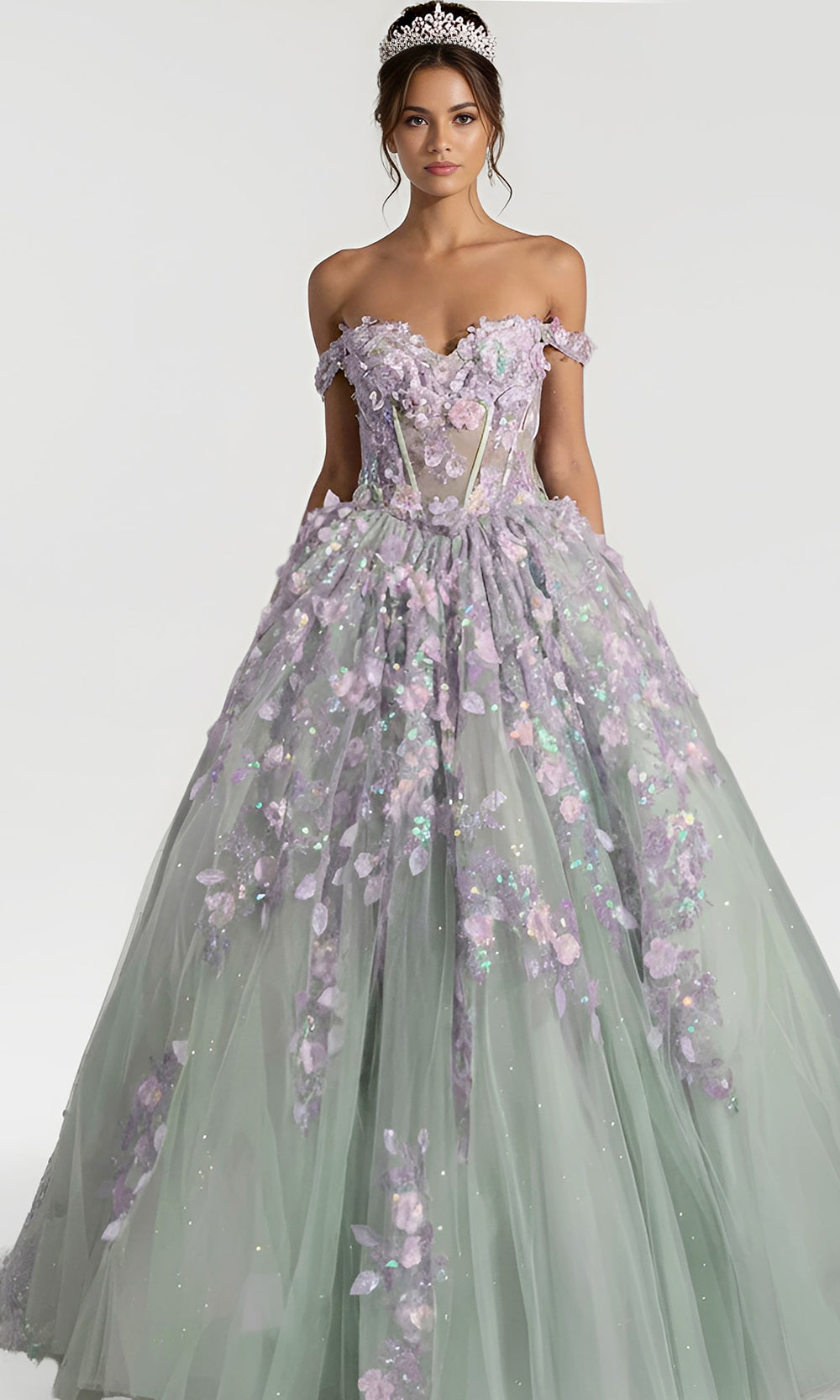 Jovani Q46665 - 3D Floral Off Shoulder Quince Gown - back view
