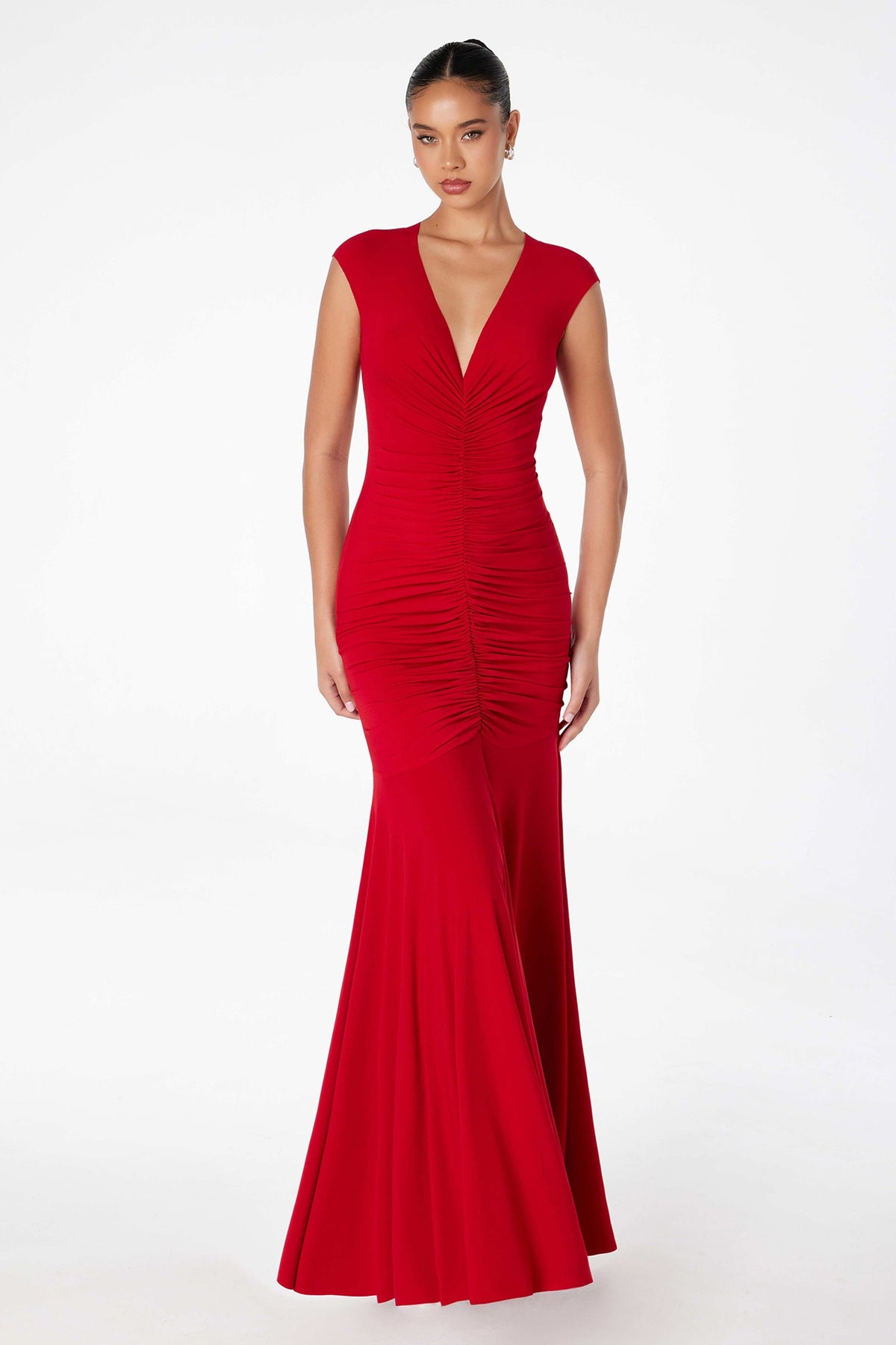Ladivine T2009 - V Neck Ruched Mermaid Gown
