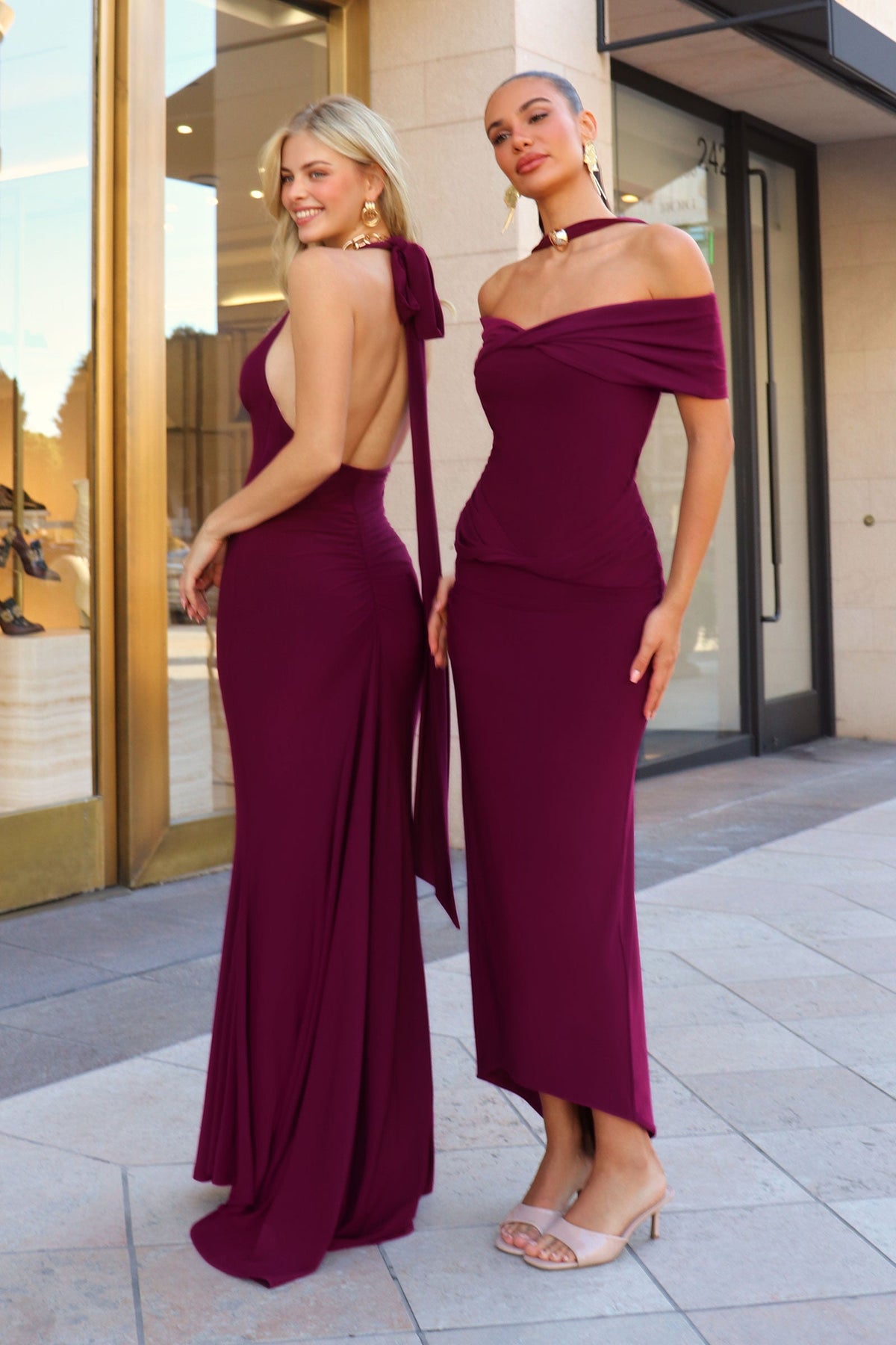 Ladivine T503 - Off Shoulder Fitted Long Dress