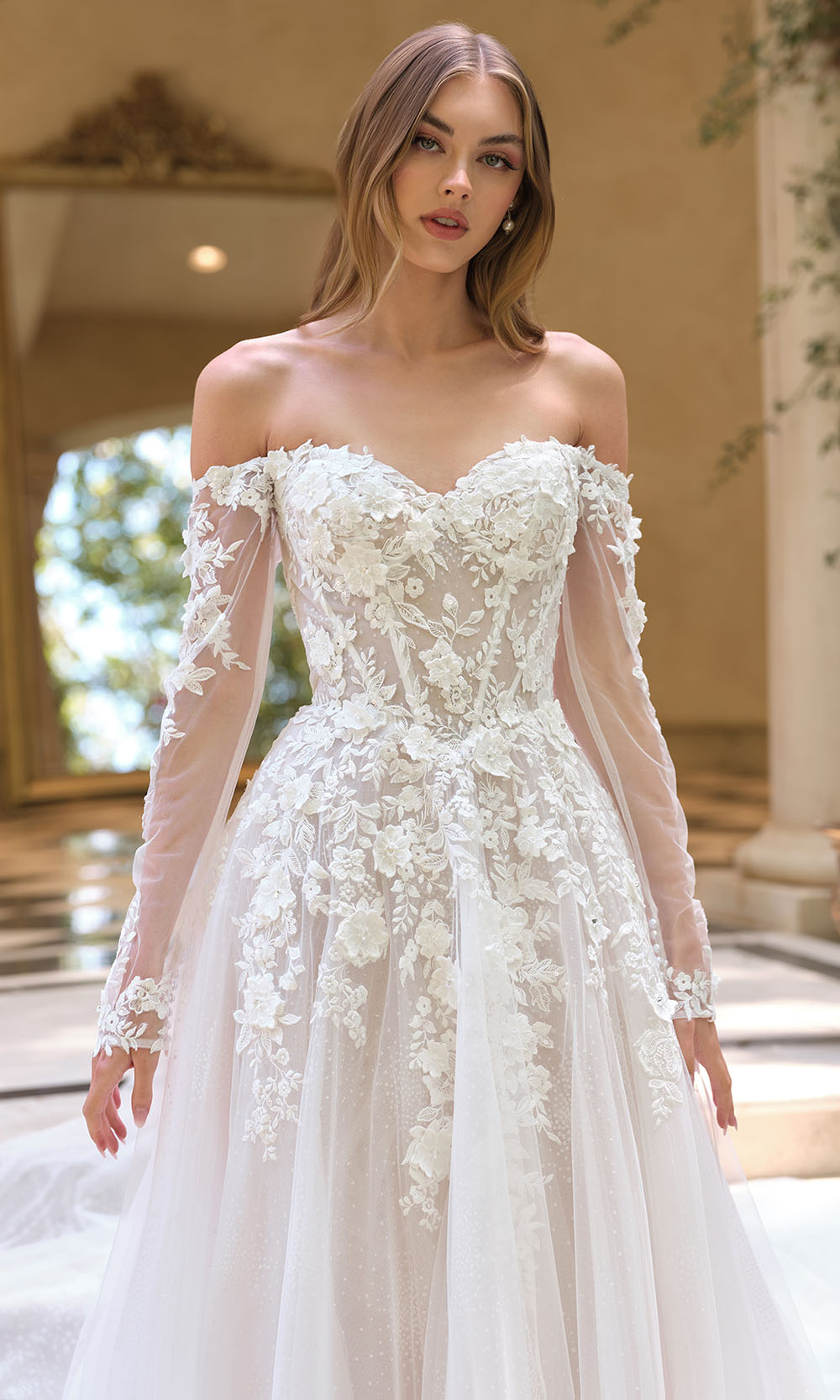 Andrea and Leo WL067 - Illusion Sleeve Lace Applique Bridal Gown - view 4