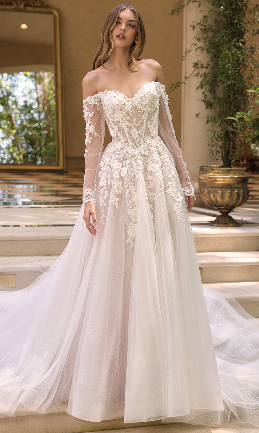 Andrea and Leo WL067 - Illusion Sleeve Lace Applique Bridal Gown - designer wedding dress at Silhouette Dresses