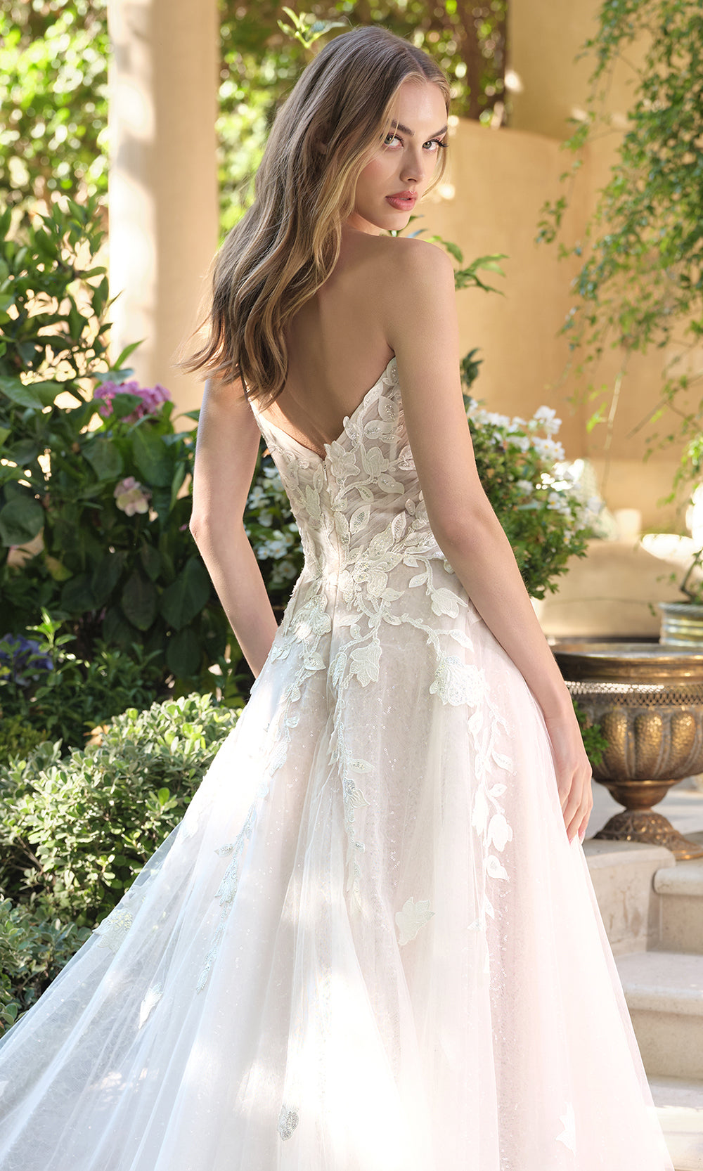 Andrea and Leo WL070 - Illusion Plunge Floral Wedding Dress - view 4