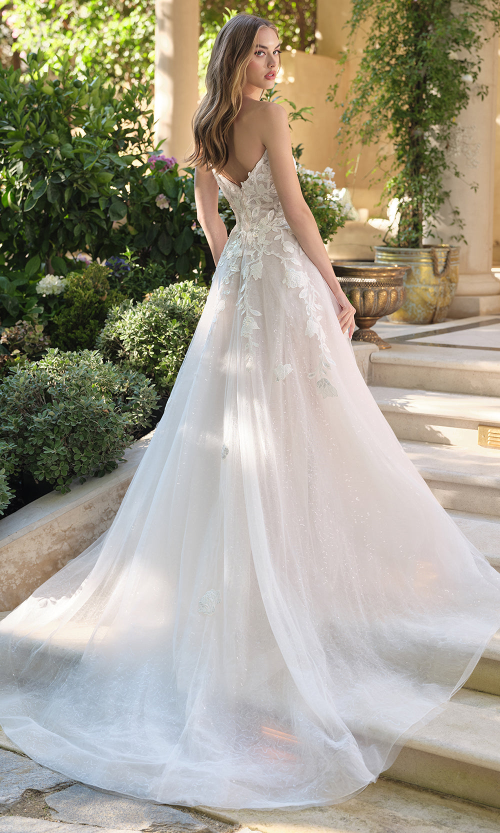Andrea and Leo WL070 - Illusion Plunge Floral Wedding Dress - back view