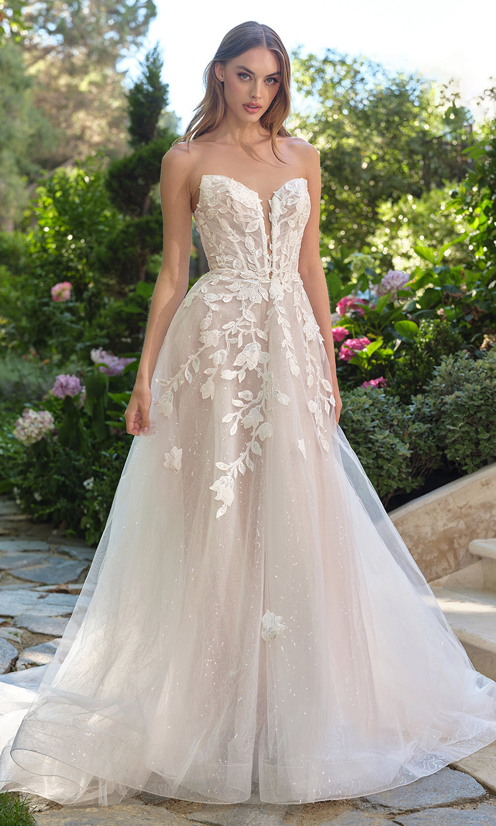 Andrea and Leo WL070 - Illusion Plunge Floral Wedding Dress - Silhouette Dresses