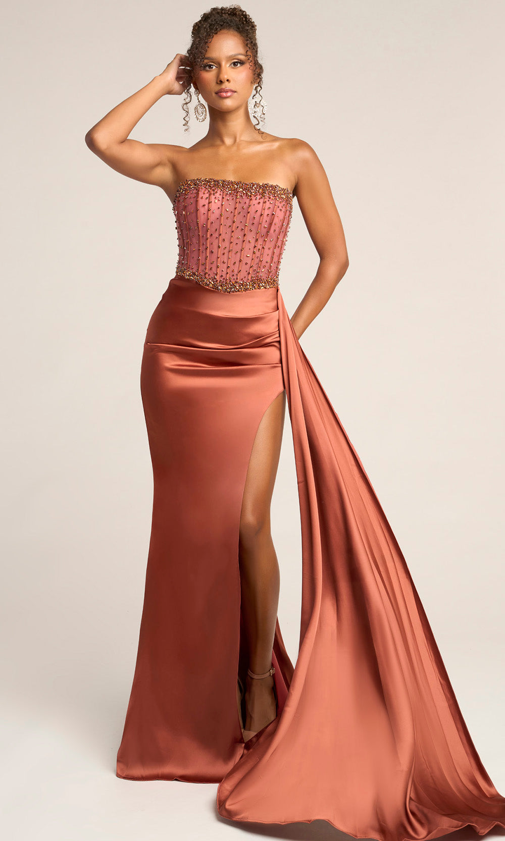 Portia and Scarlett XO040 - Straight Neckline Beaded Accent Dress - designer prom dress at Silhouette Dresses