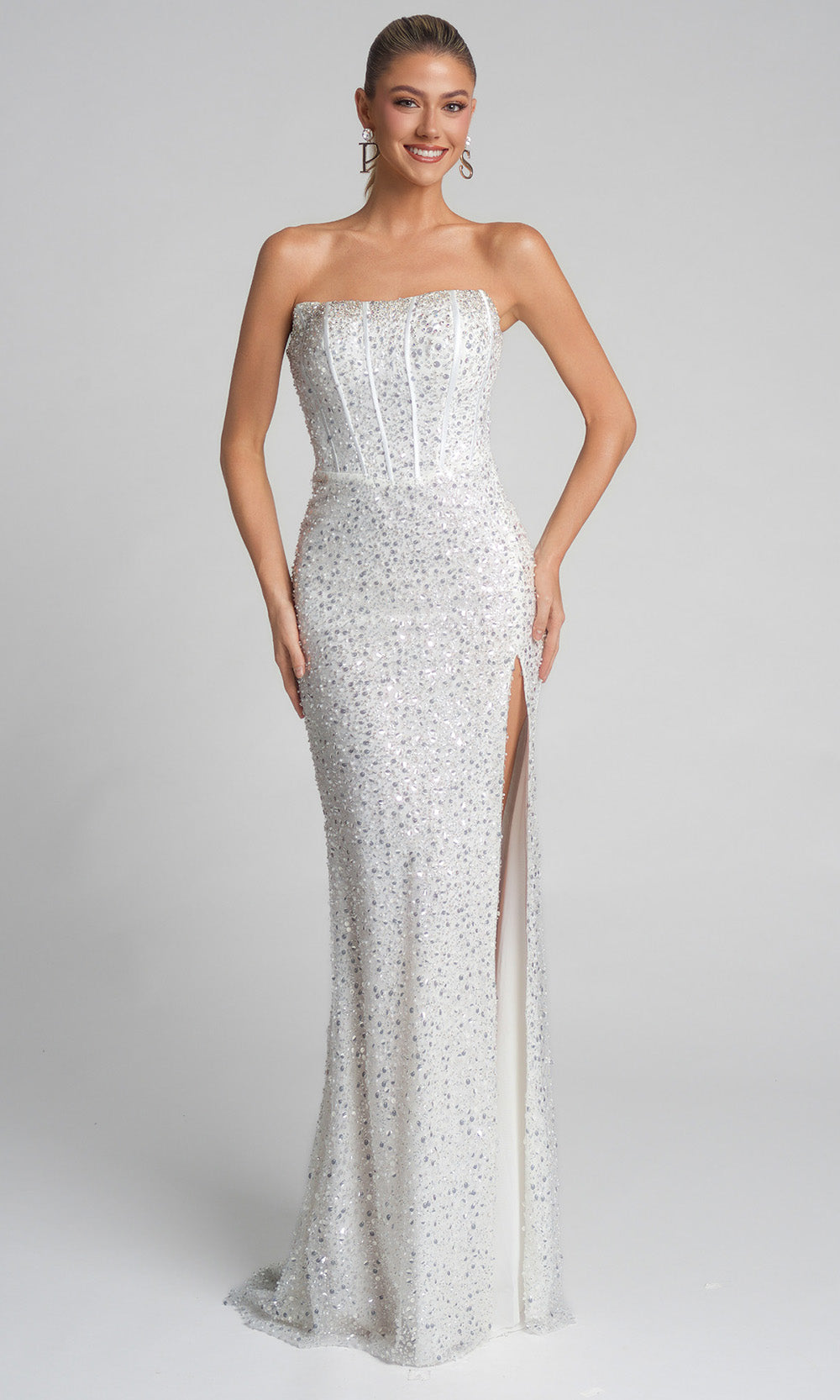 Portia and Scarlett XO054 - Straight Across Shimmer Fitted Dress - detail view