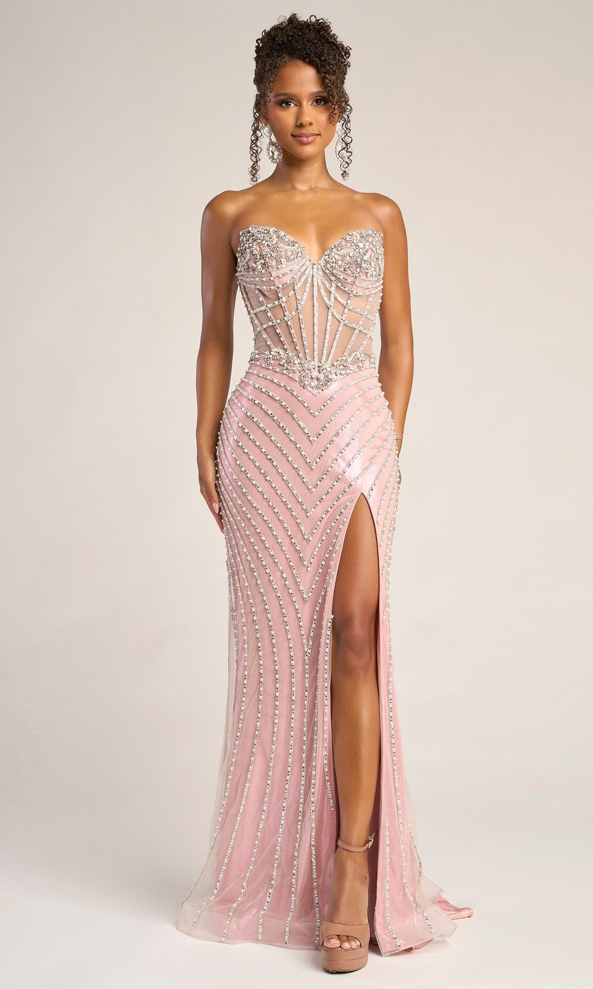 Portia and Scarlett XO057 - Sweetheart Neck Beaded Chevron Gown - detail view