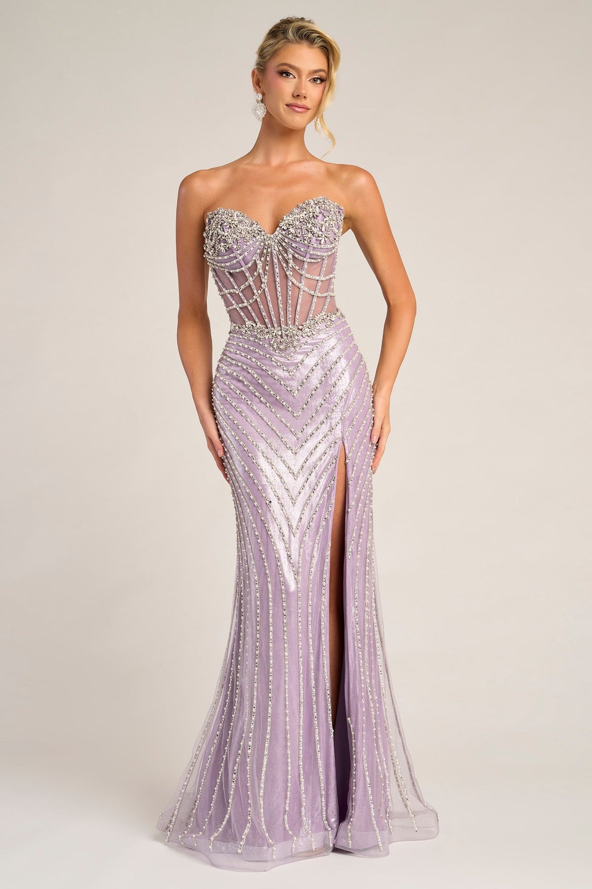 Portia and Scarlett XO057 - Sweetheart Neck Beaded Chevron Gown - view 8