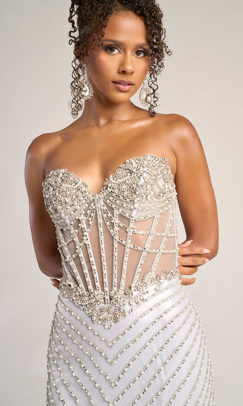Portia and Scarlett XO057 - Sweetheart Neck Beaded Chevron Gown - back view
