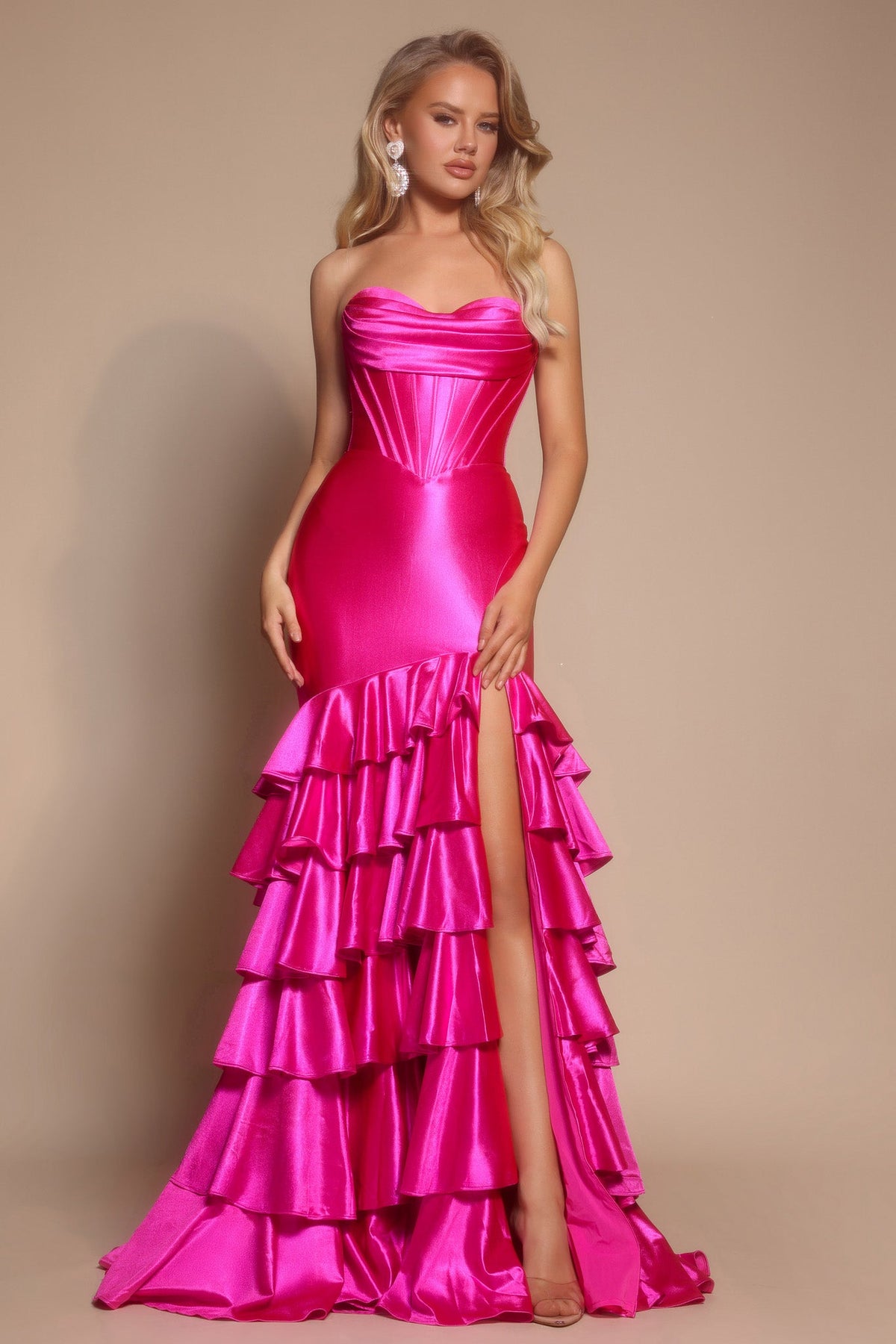 Portia and Scarlett XO085 - Ruffled Tier Mermaid Evening Gown - detail view