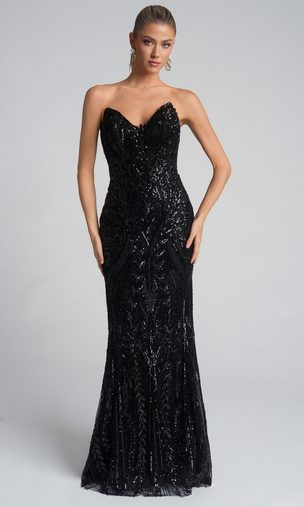 Portia and Scarlett XO134 - V-Neckline Sparkle Sheath Gown - designer prom dress at Silhouette Dresses