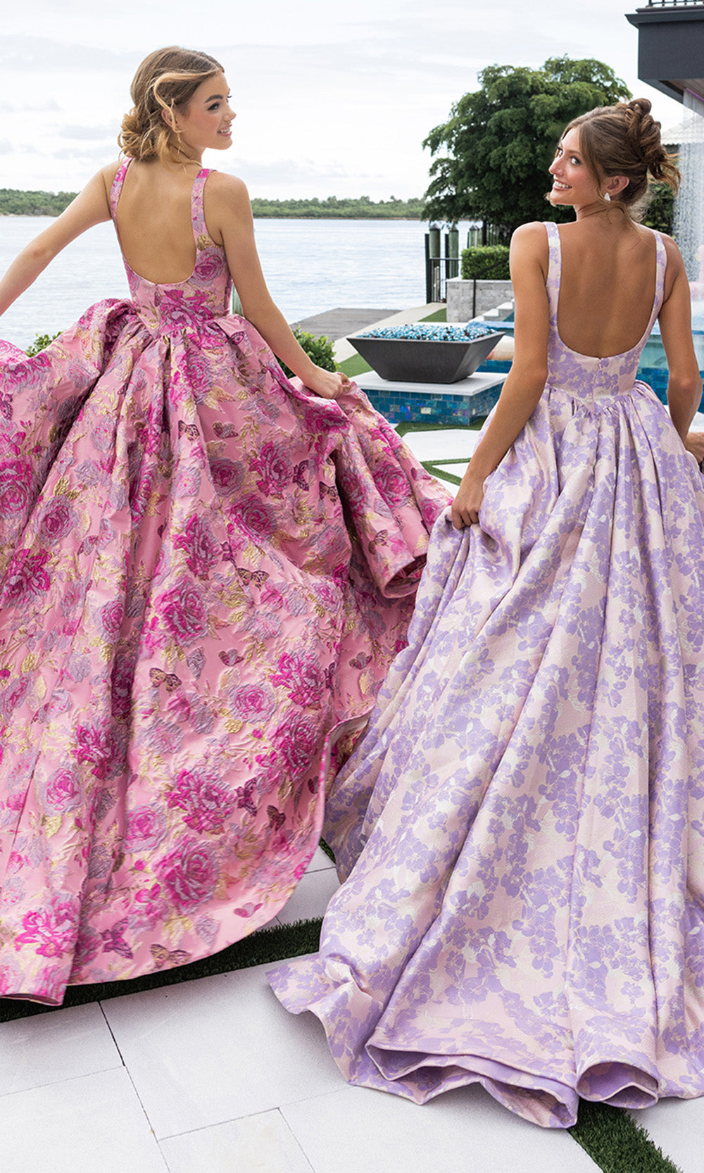 Portia and Scarlett XO188 - Square Neckline Floral Print Ballgown - view 5