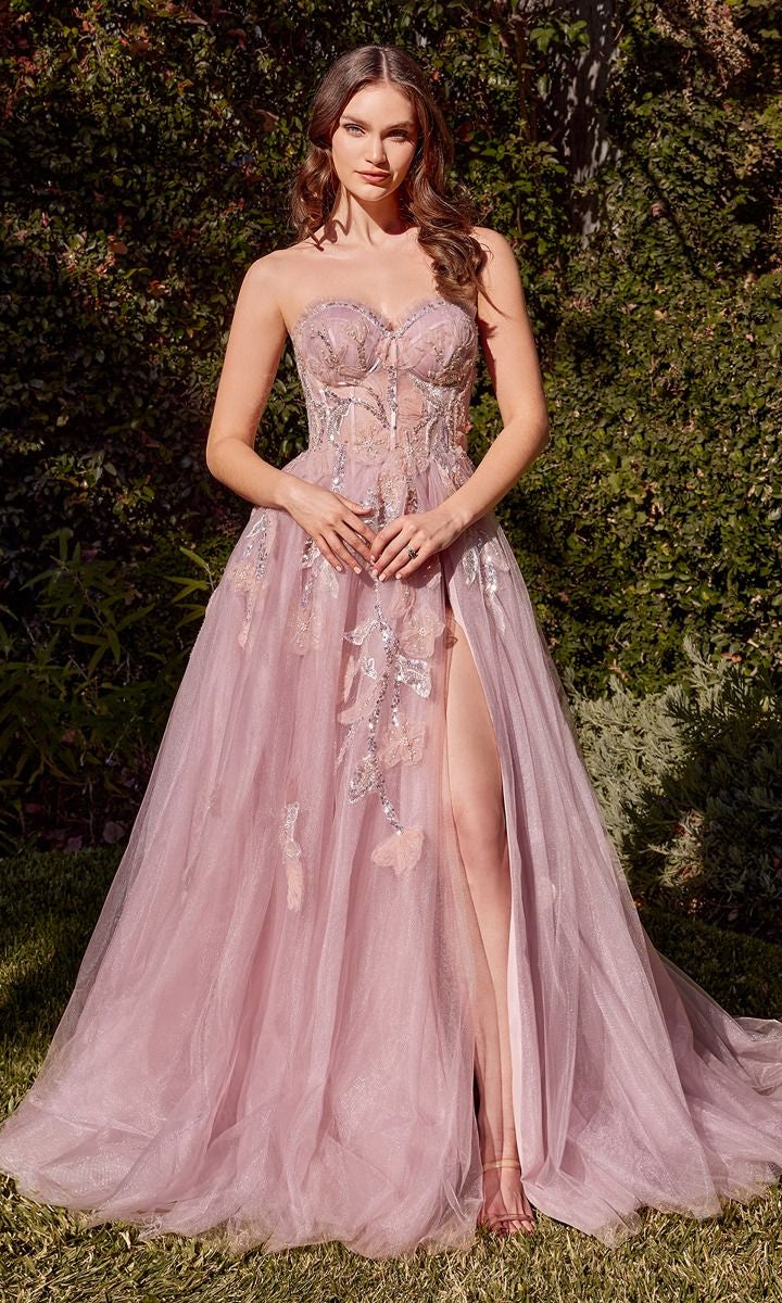 Andrea and Leo A1294 - Floral Appliqued Strapless Evening Dress - back view