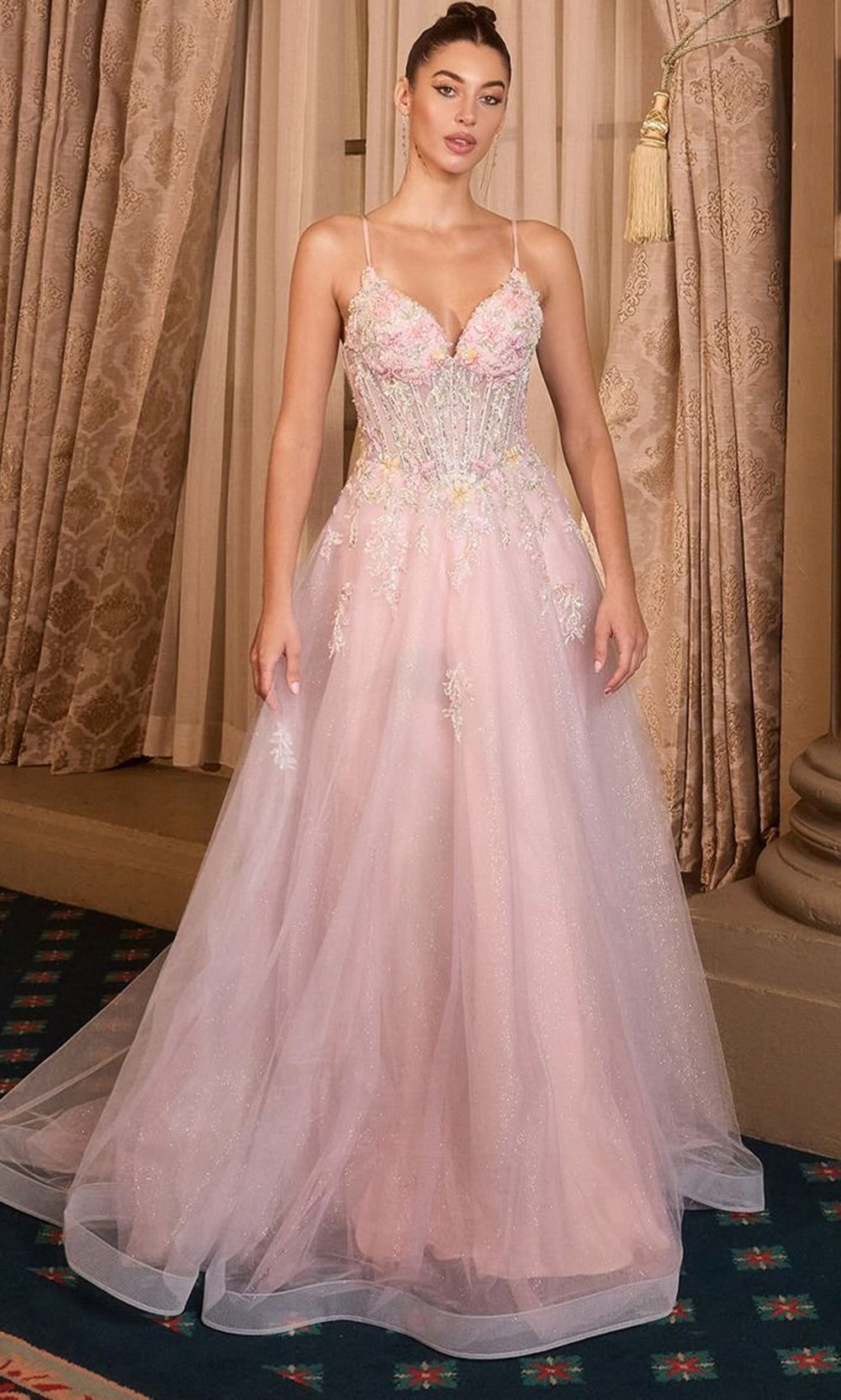 Andrea and Leo A1477 - Embellished Tulle Deep V-Neck Ballgown - designer ball gown at Silhouette Dresses