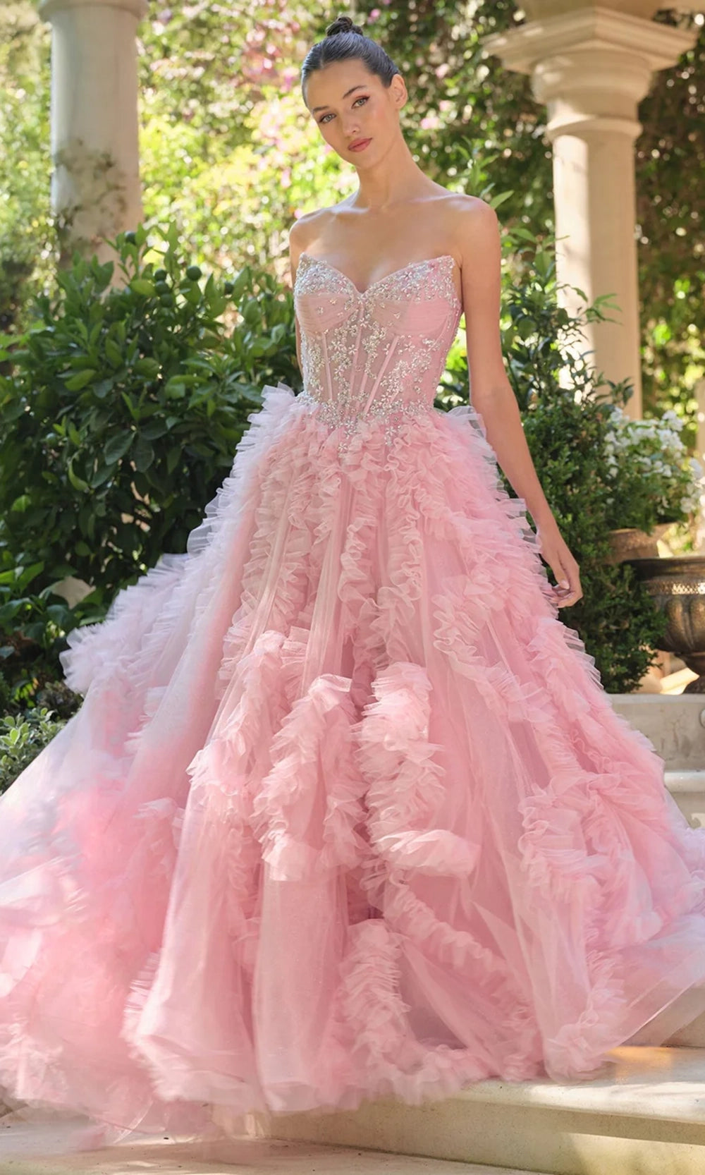 Andrea and Leo A1483 - Sparkling Strapless Ruffled Ballgown - Silhouette Dresses