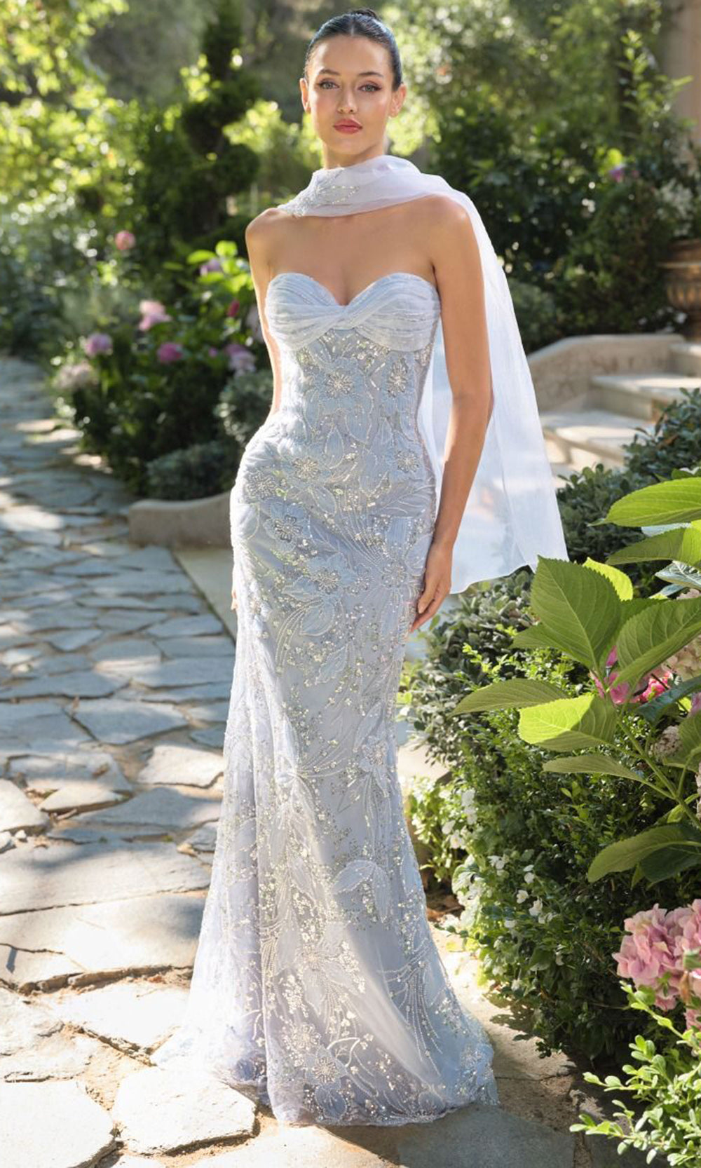 Andrea and Leo A1484 - Fitted Floral Embroidered Evening Gown - back view
