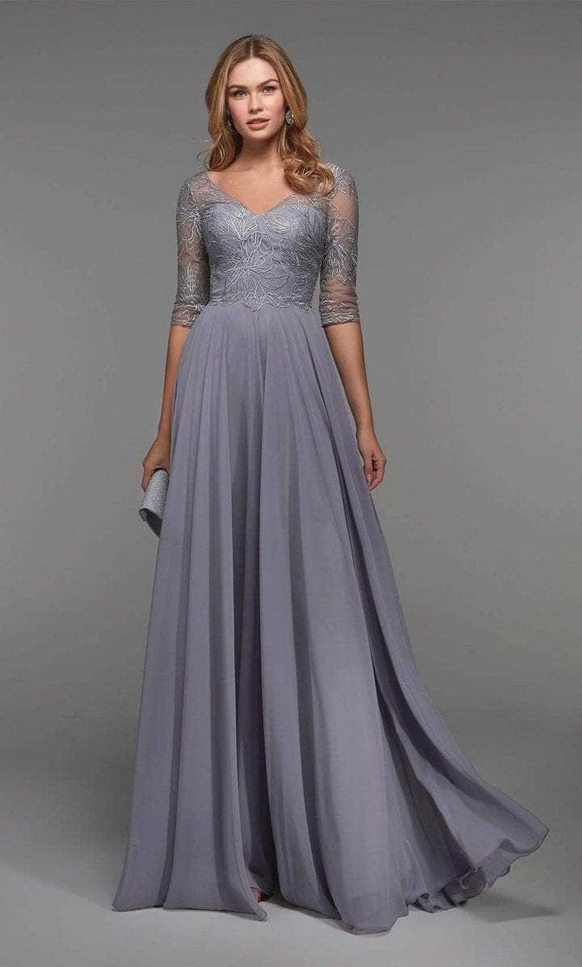 Alyce Paris 27475 - V-Neck Sequin Lace Gown with Sheer Sleeves