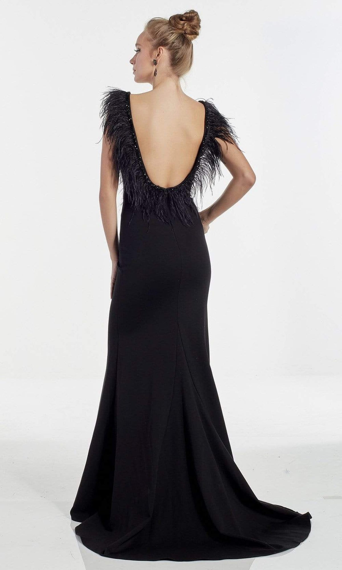 Alyce Paris - 60905 Feathered Deep V Neck Trumpet Dress