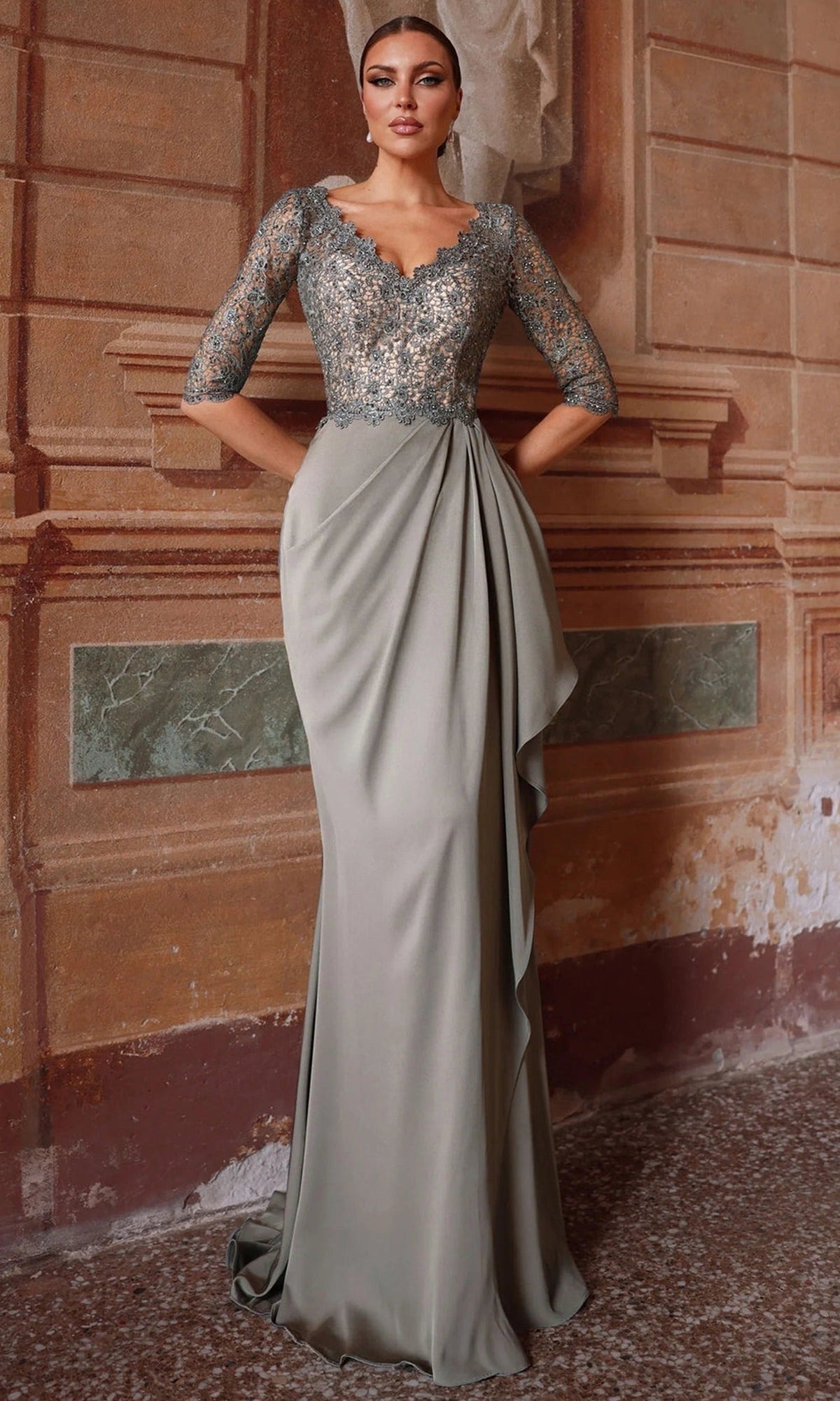 Alyce Paris 27260 - Scalloped Lace V-Neck Sheath Formal Dress