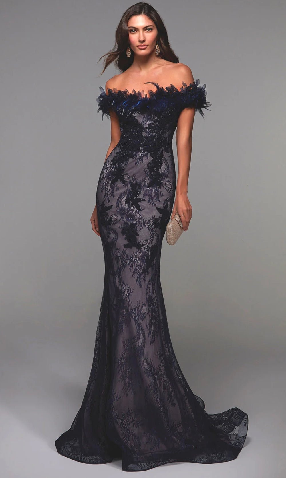 Alyce Paris 27490 - Off Shoulder Feather Lace Dress - Silhouette Dresses