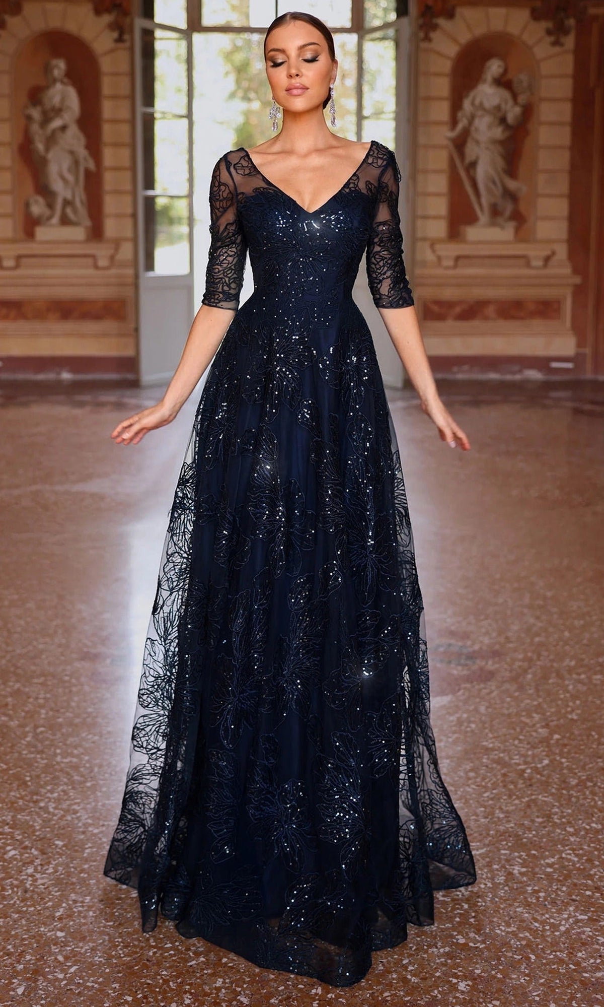 Alyce Paris 27494 - A-Line Formal Dress with Floral Embroidery