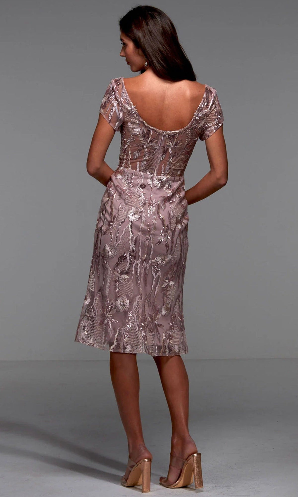 Alyce Paris 27534 - Scoop Back Embroidered Knee-Length Dress