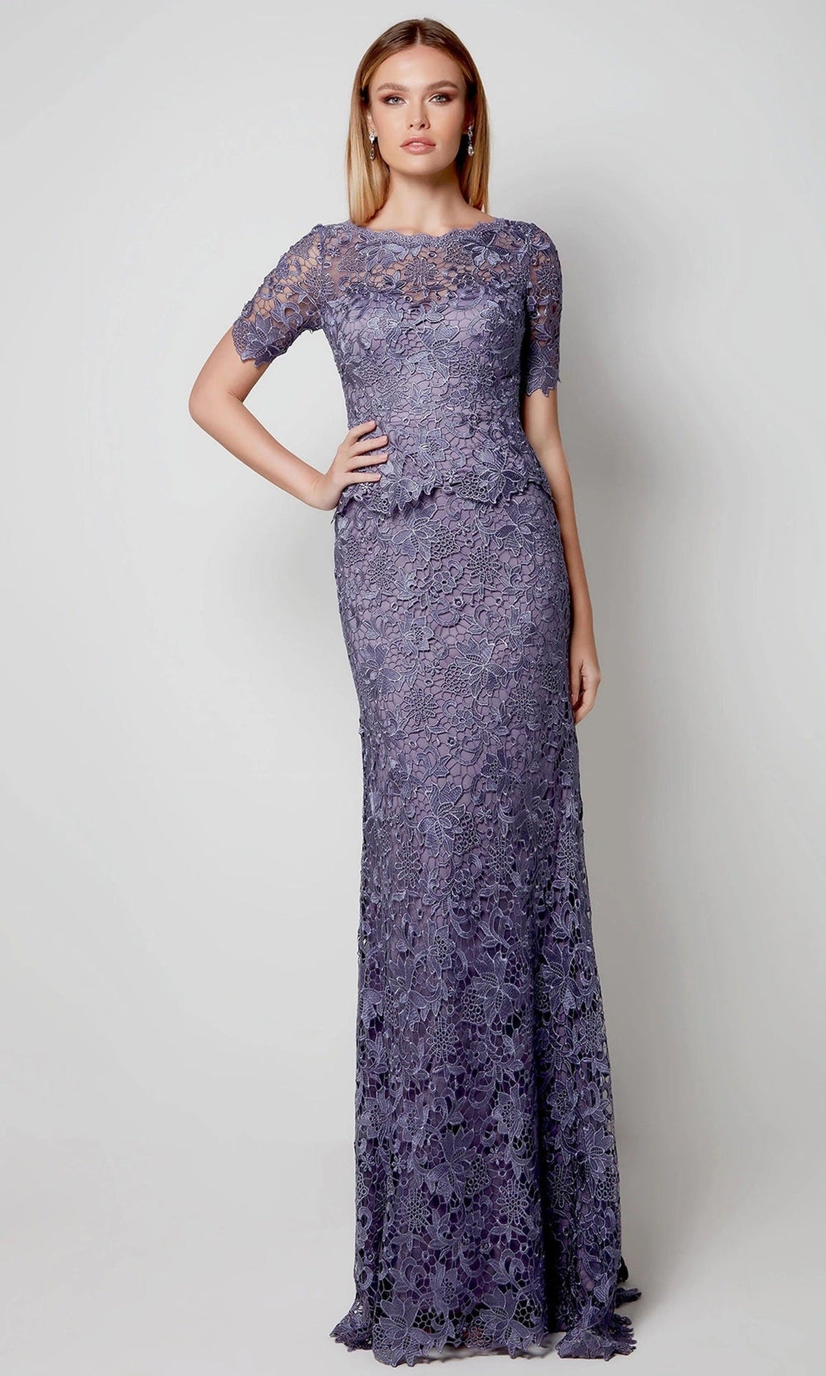Alyce Paris 27555 - Bateau Neck Floral Lace Evening Dress