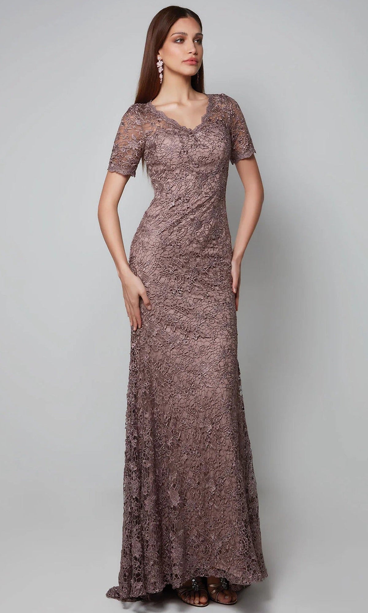 Alyce Paris 27561 - Short Sleeve Scalloped V-Neck Dress