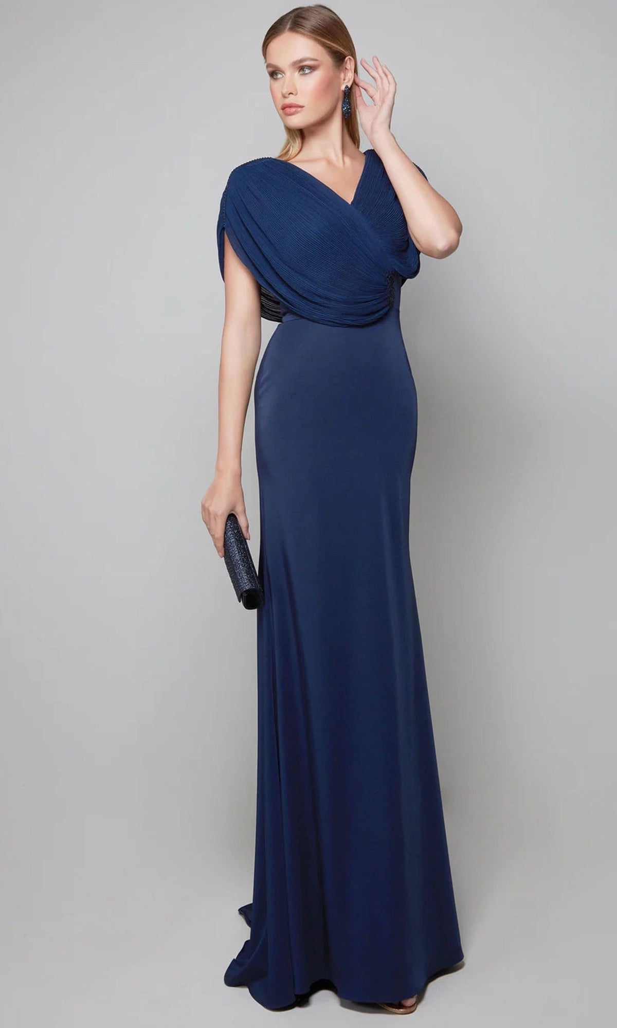 Alyce Paris 27591 - Draped Top V-Neck Crepe Dress