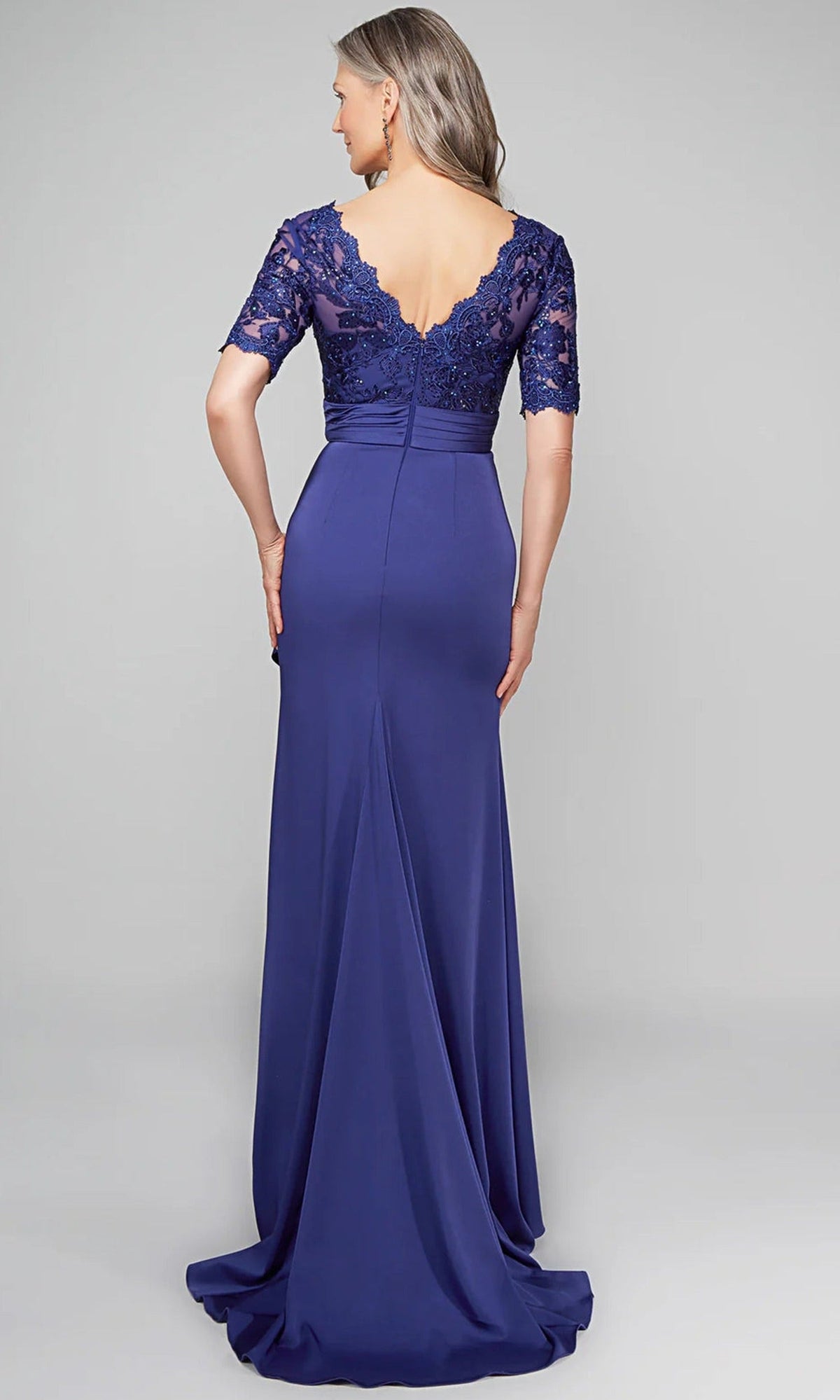 Alyce Paris 27595 - Scalloped V-Neck Pleated Waist Formal Dress