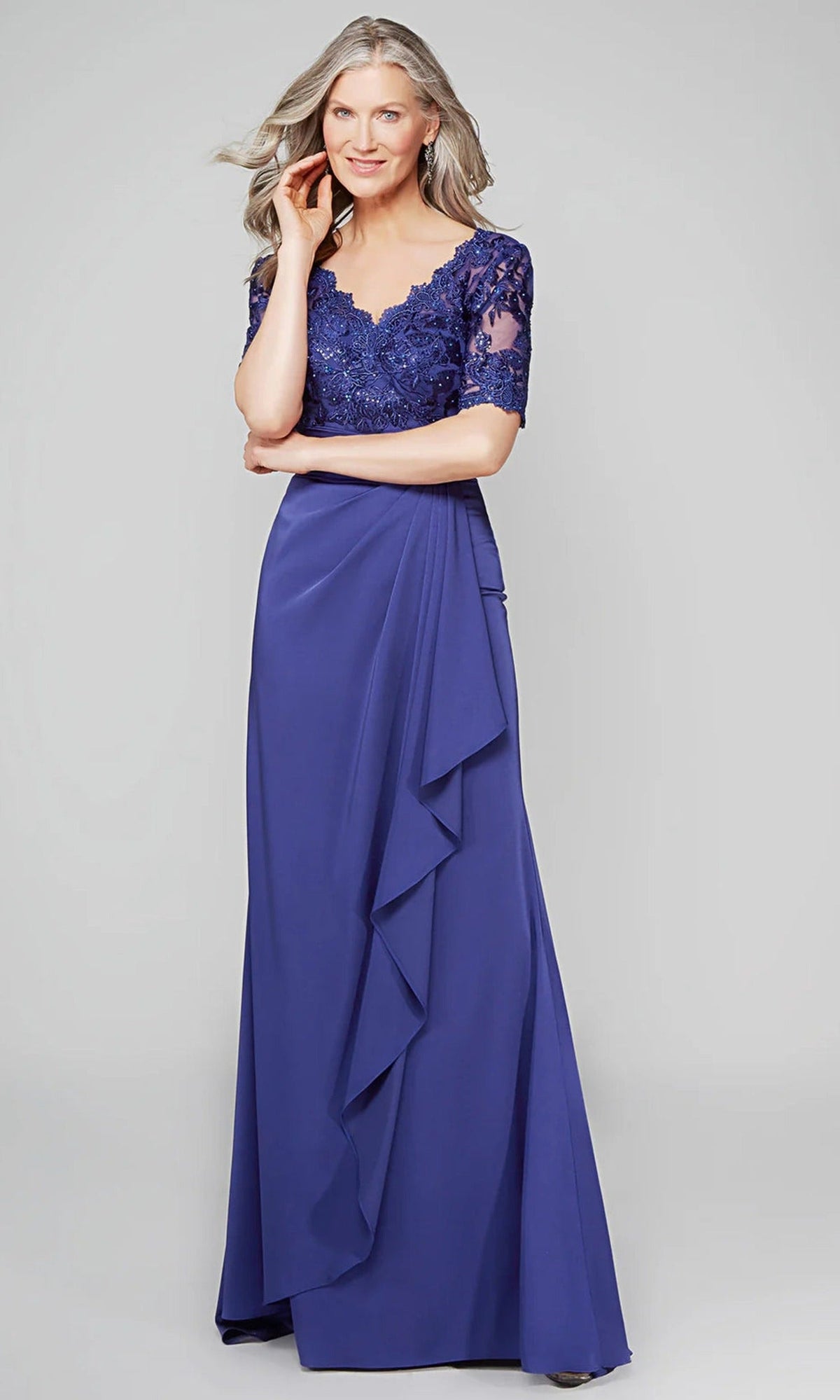 Alyce Paris 27595 - Scalloped V-Neck Pleated Waist Formal Dress