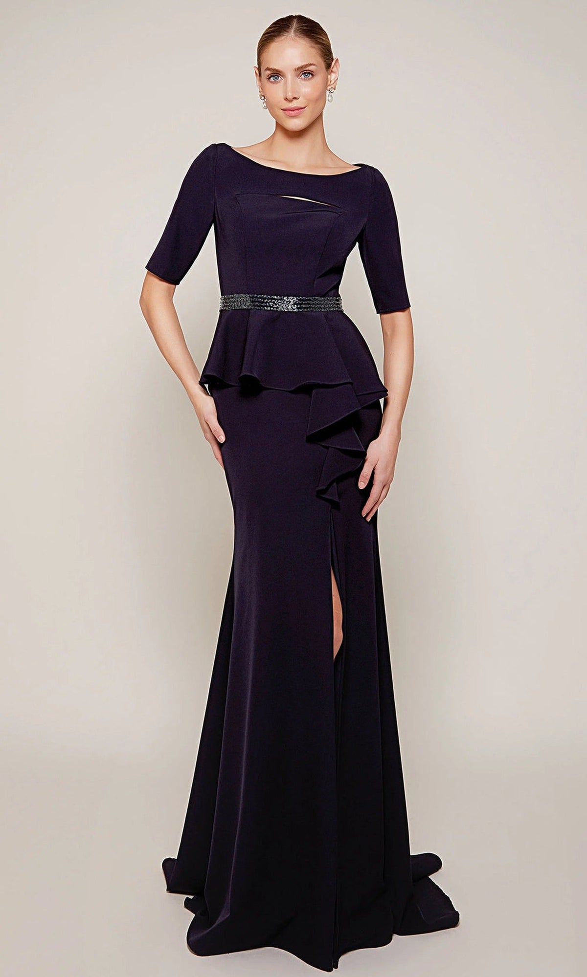 Alyce Paris 27679 - Beaded Belt Peplum Sheath Dress