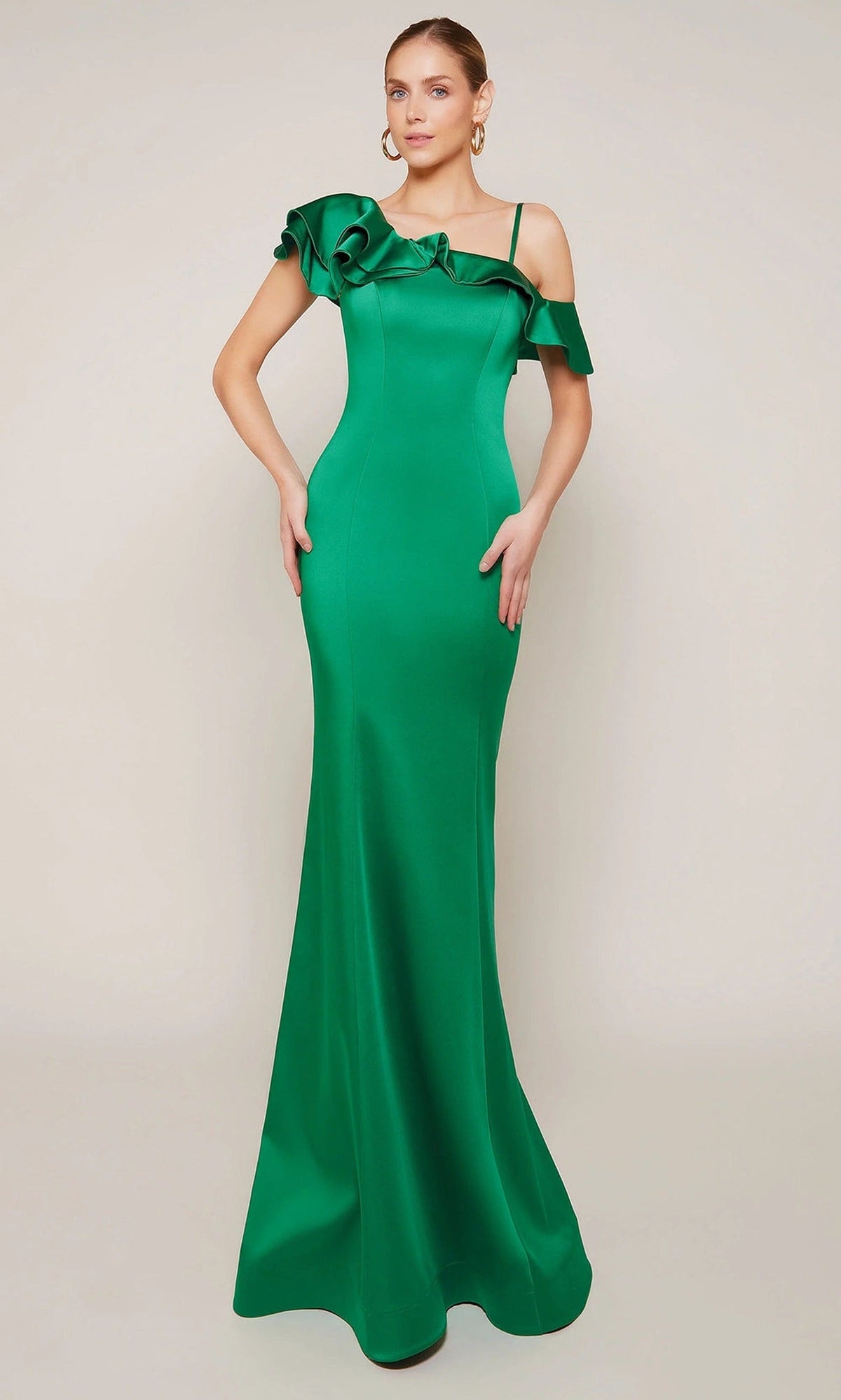 Alyce Paris 27691 - Ruffle Accent Luminous Satin Sheath Dress