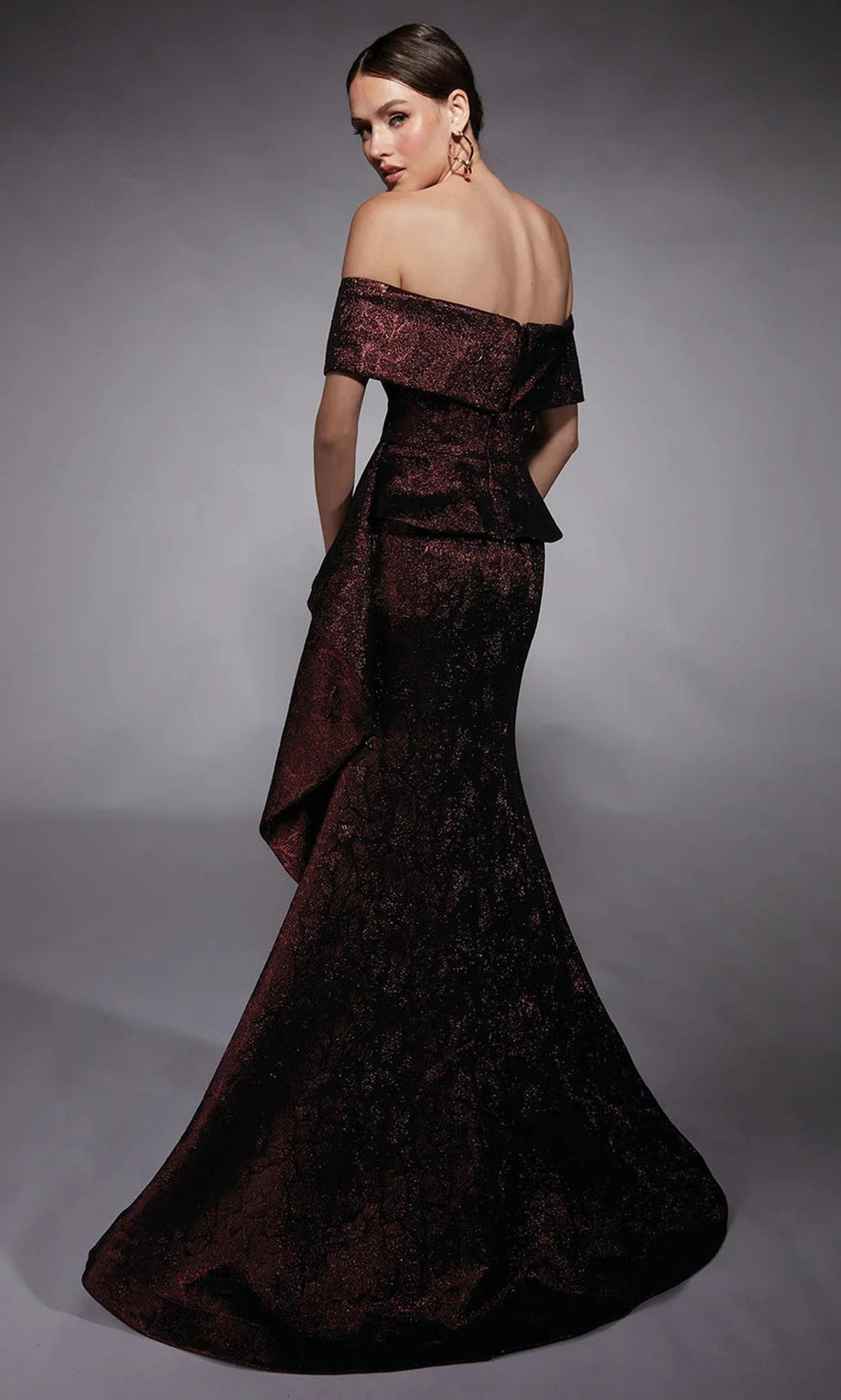 Alyce Paris 27707 - Off Shoulder Peplum Jacquard Gown