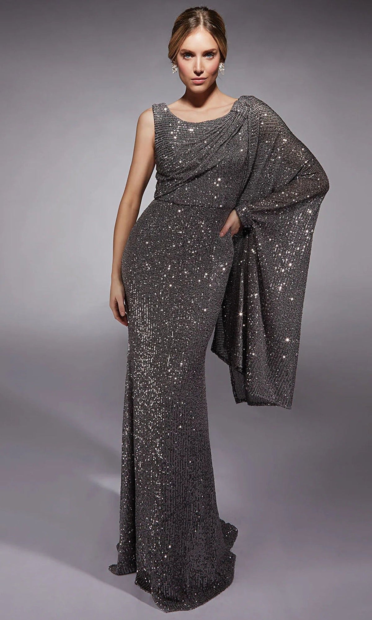 Alyce Paris 27718 - Sequin Ornate One Shoulder Cape Dress
