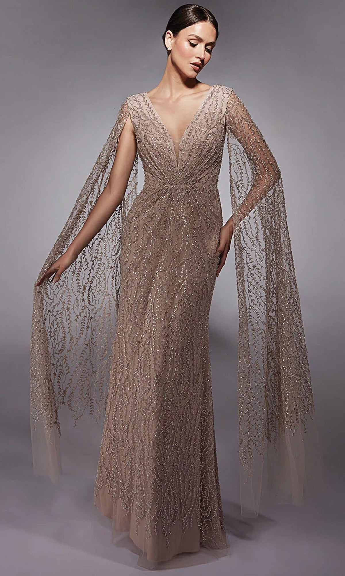 Alyce Paris 27725 - Sequined Detachable Cape Sleeve Dress