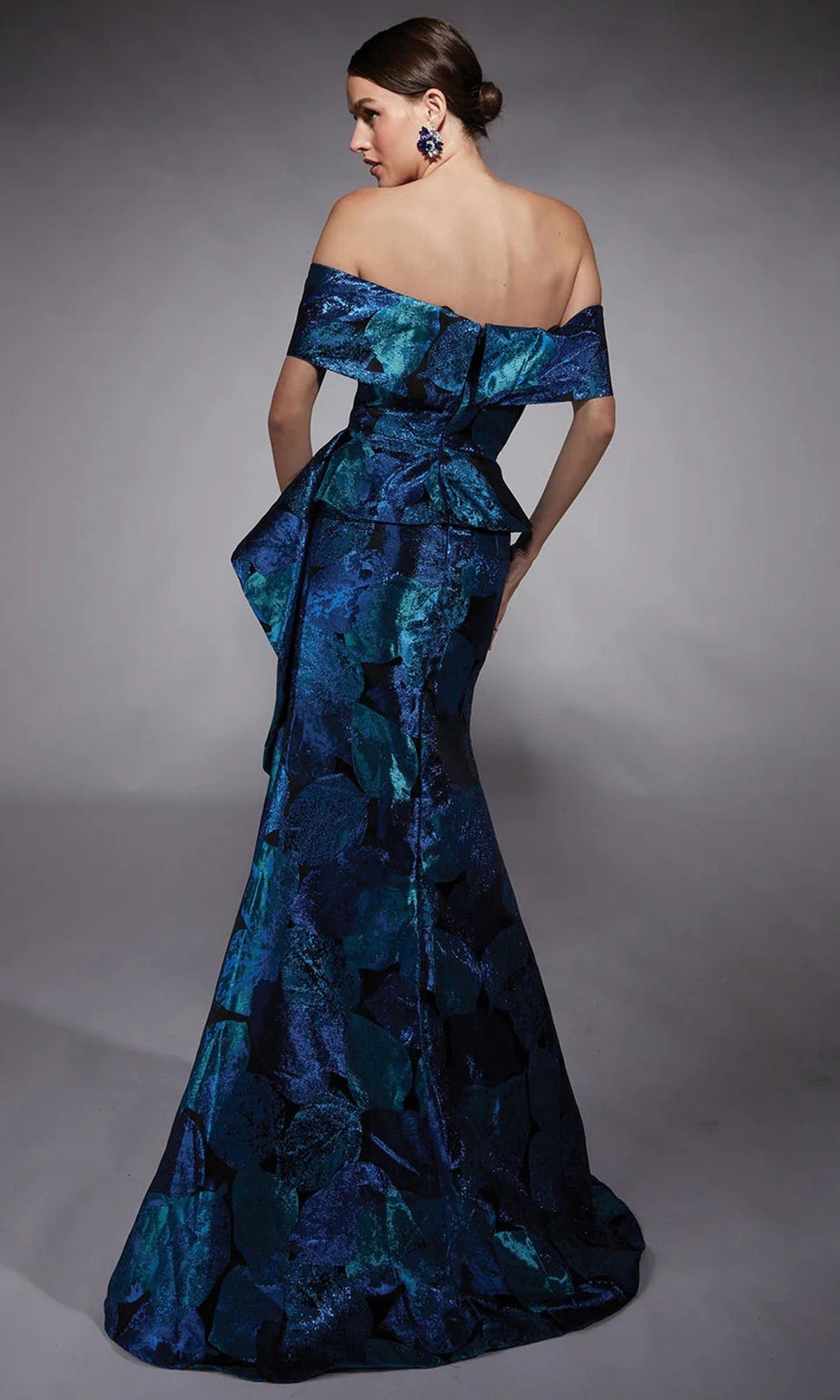 Alyce Paris 27736 - Jacquard Asymmetric Peplum Evening Dress
