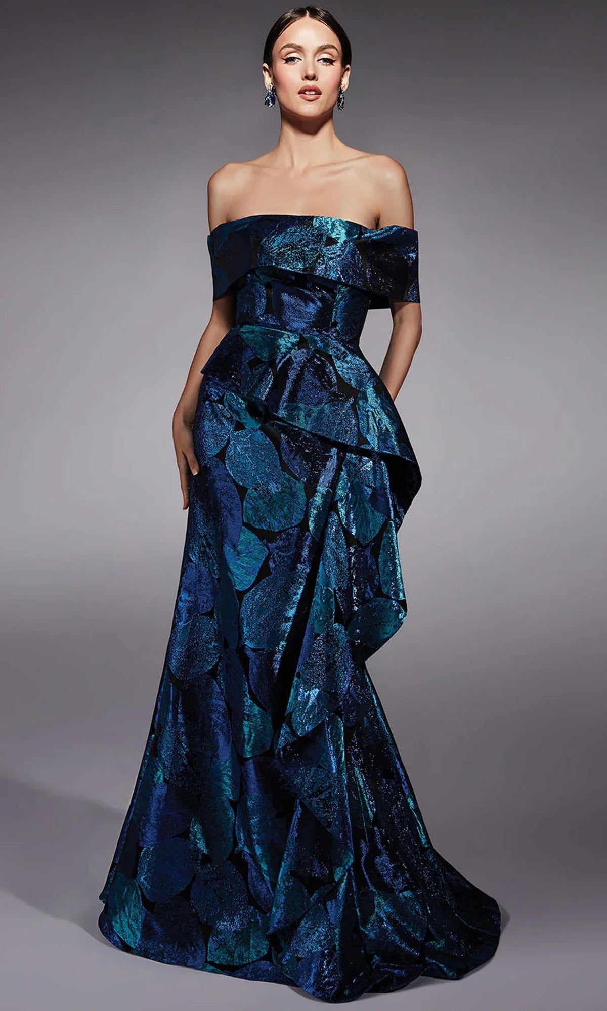 Alyce Paris 27736 - Jacquard Asymmetric Peplum Evening Dress