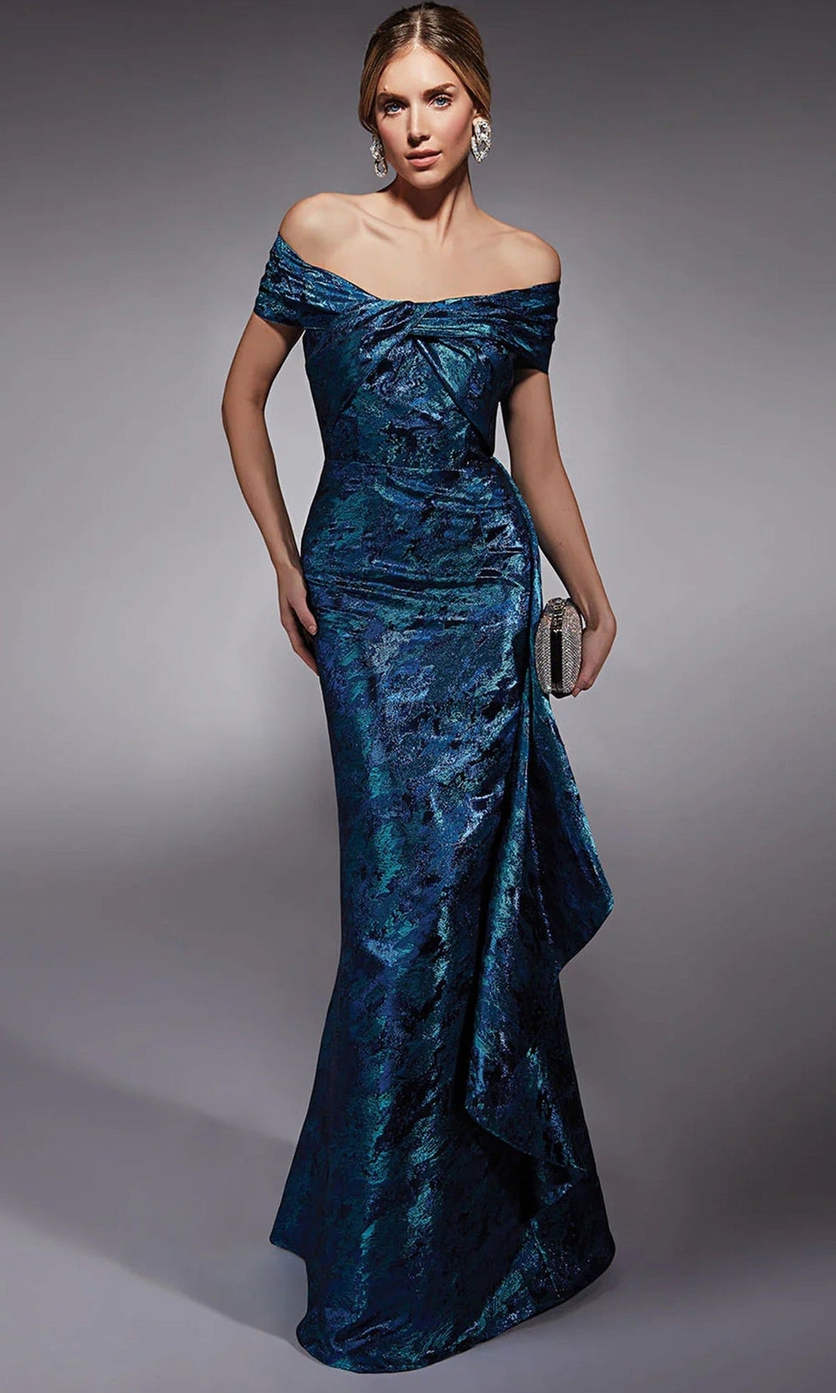 Alyce Paris 27737 - Off-Shoulder Draped Jacquard Dress